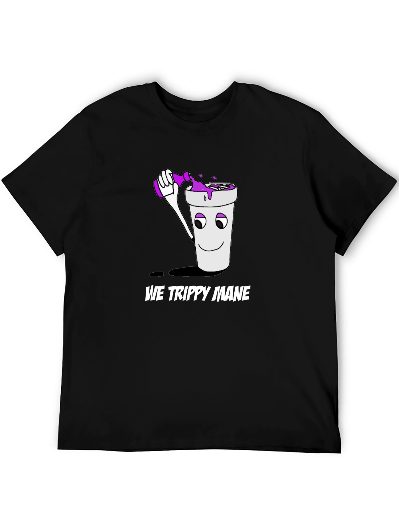 We Trippy Mane Black T-Shirt with Cup and Drink Design