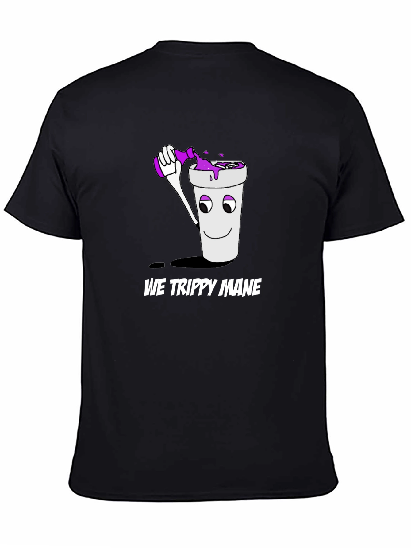 We Trippy Mane Black T-Shirt with Cup and Drink Design