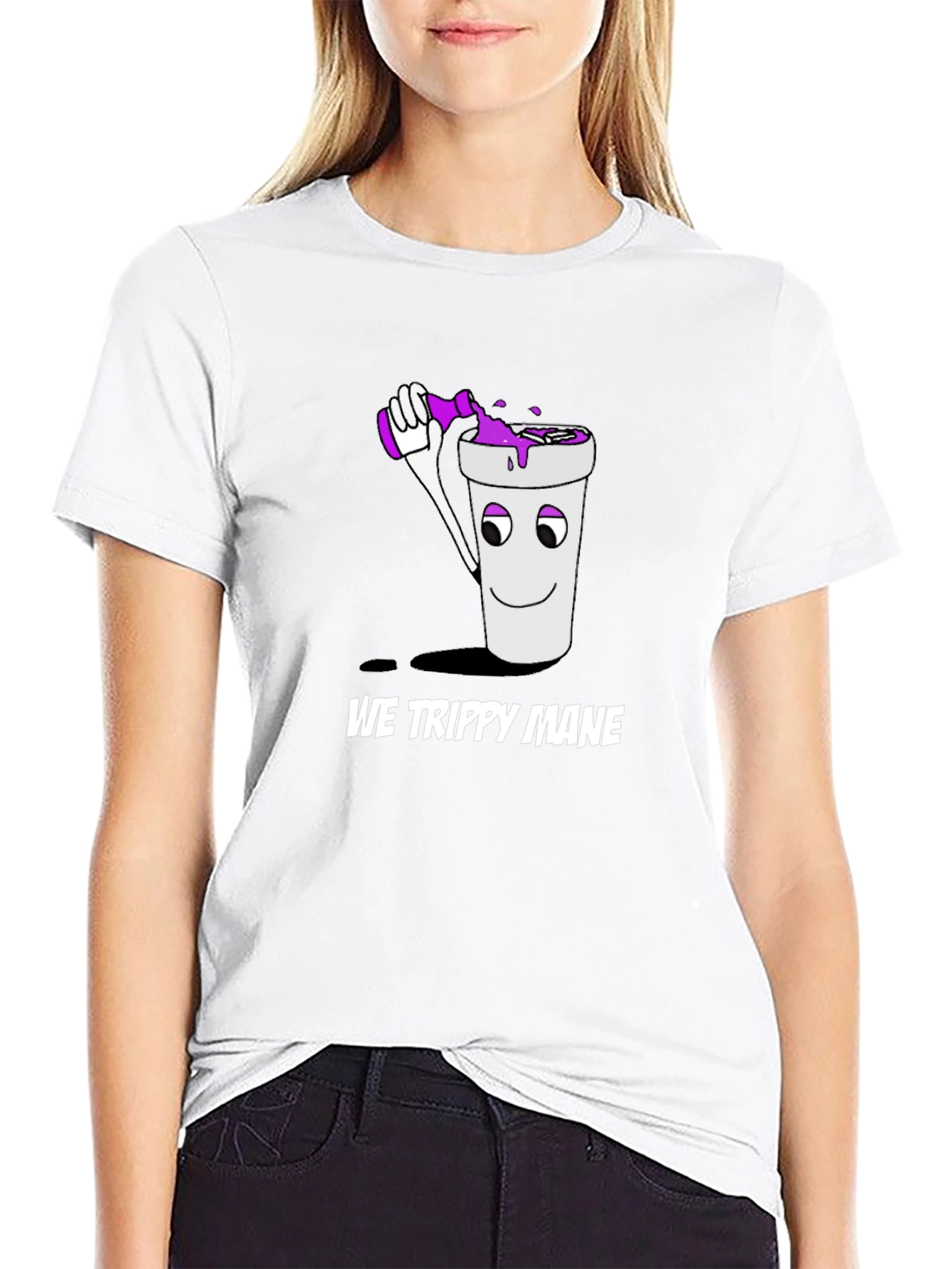 We Trippy Mane Black T-Shirt with Cup and Drink Design