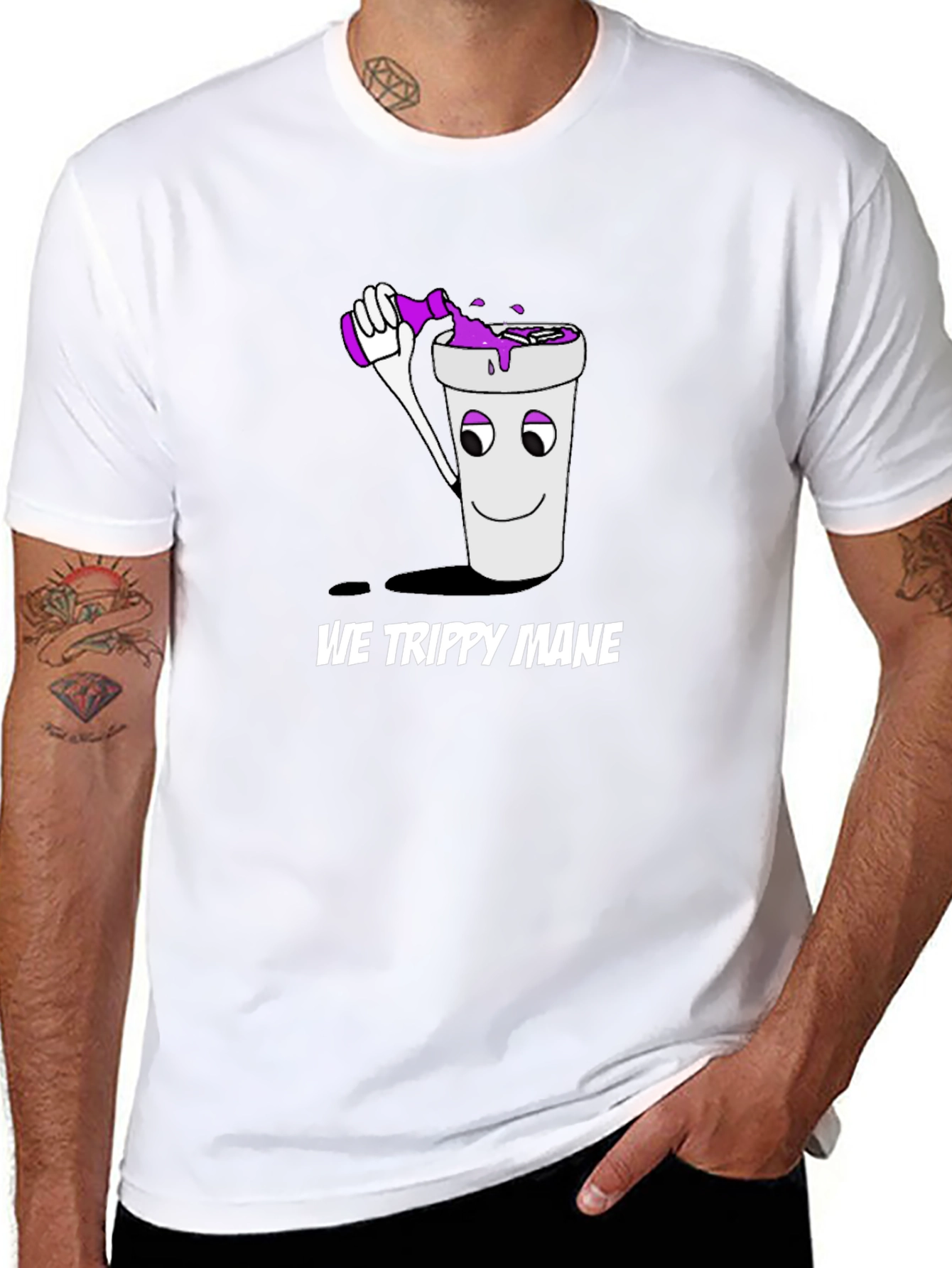 We Trippy Mane Black T-Shirt with Cup and Drink Design
