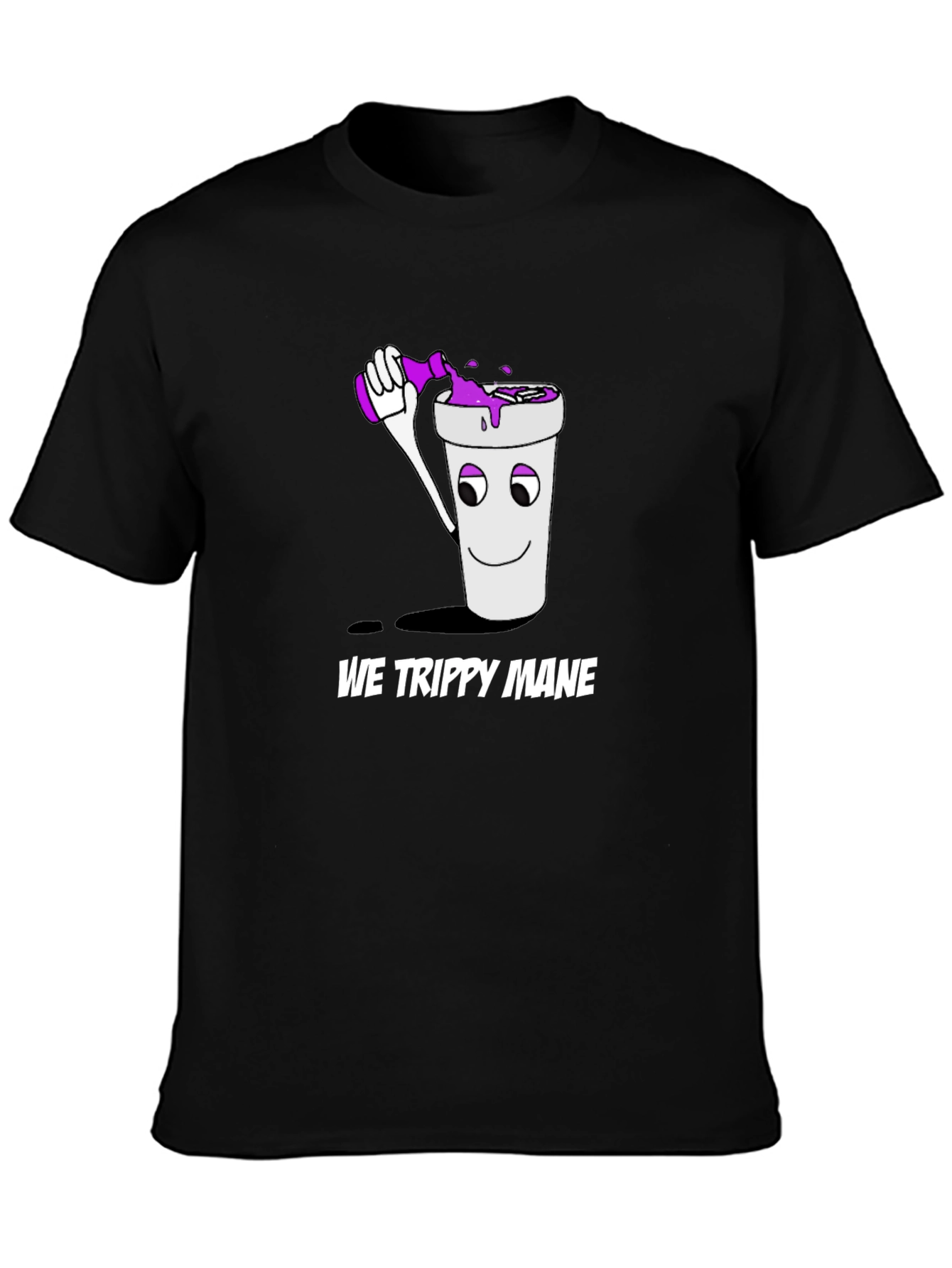 We Trippy Mane Black T-Shirt with Cup and Drink Design