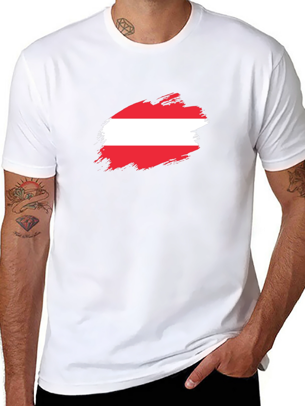 Austria Flag Brush Stroke Black T-Shirt