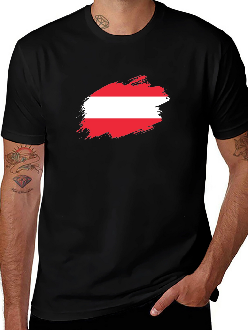 Austria Flag Brush Stroke Black T-Shirt