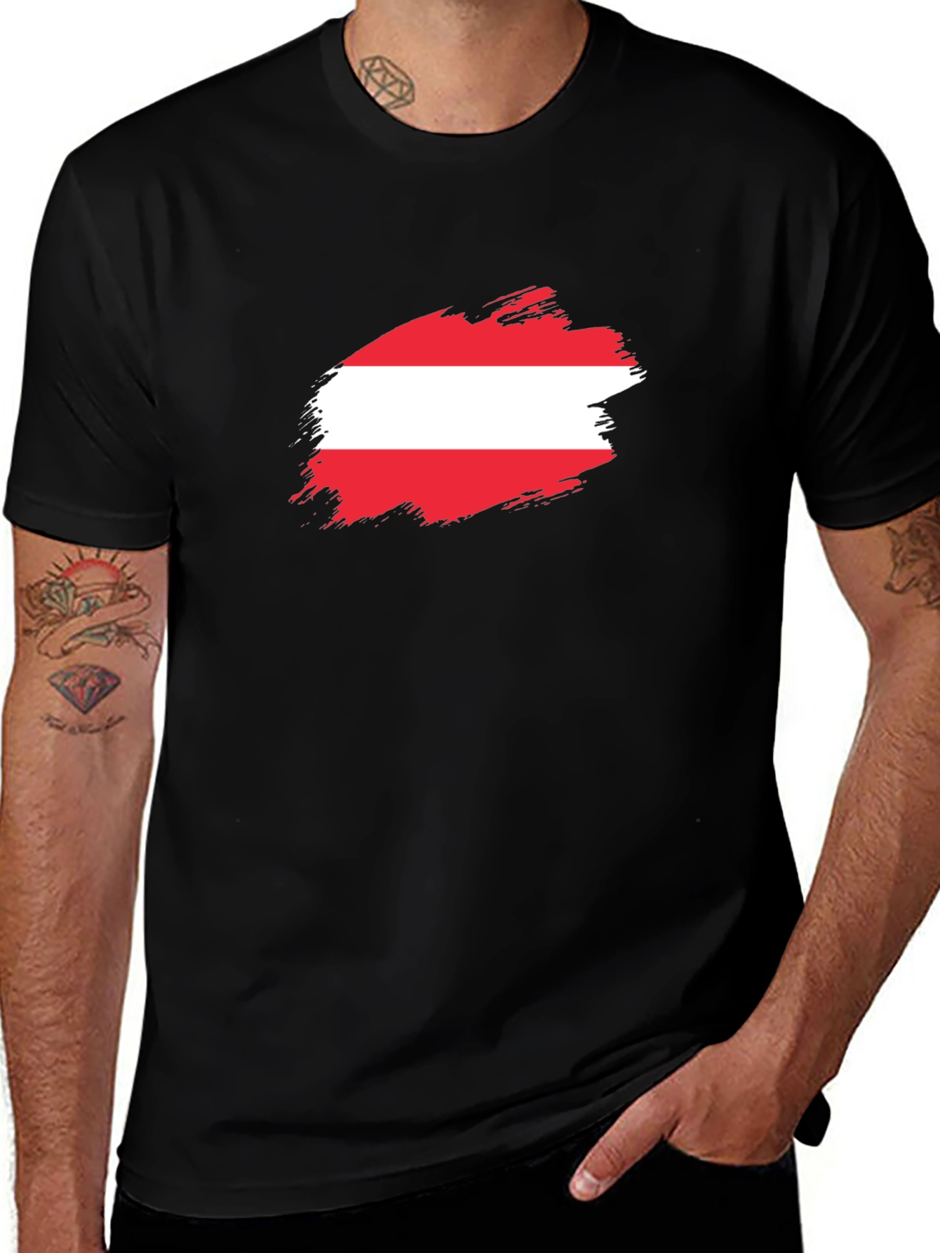 Austria Flag Brush Stroke Black T-Shirt