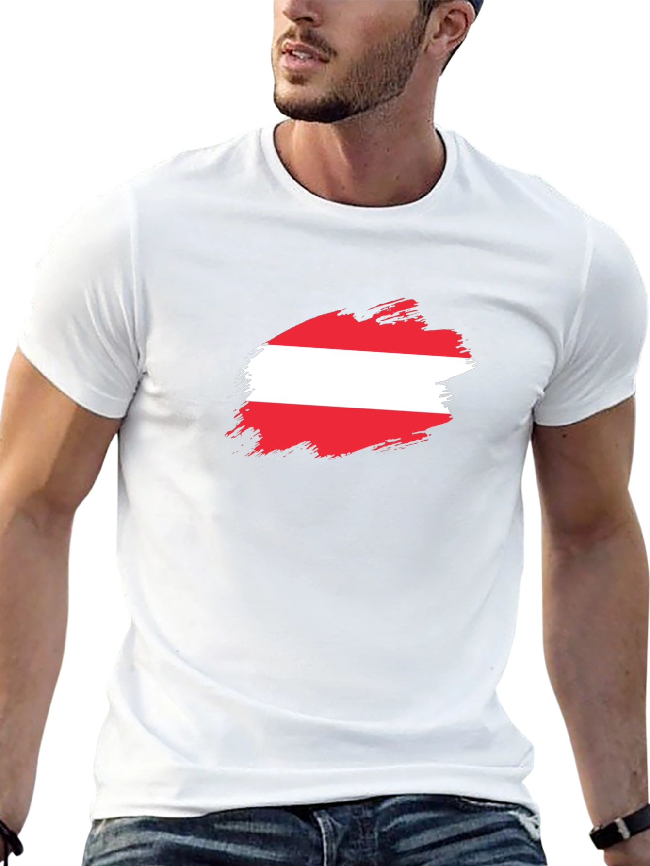 Austria Flag Brush Stroke Black T-Shirt
