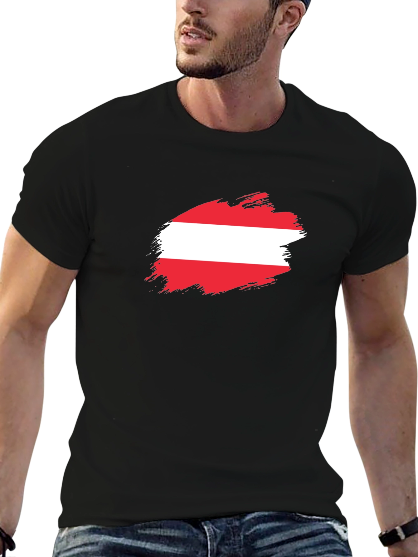 Austria Flag Brush Stroke Black T-Shirt