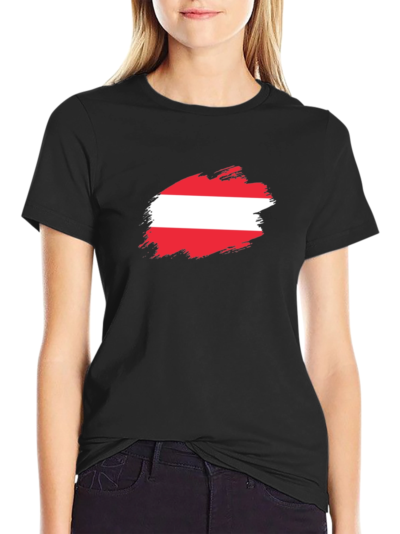 Austria Flag Brush Stroke Black T-Shirt