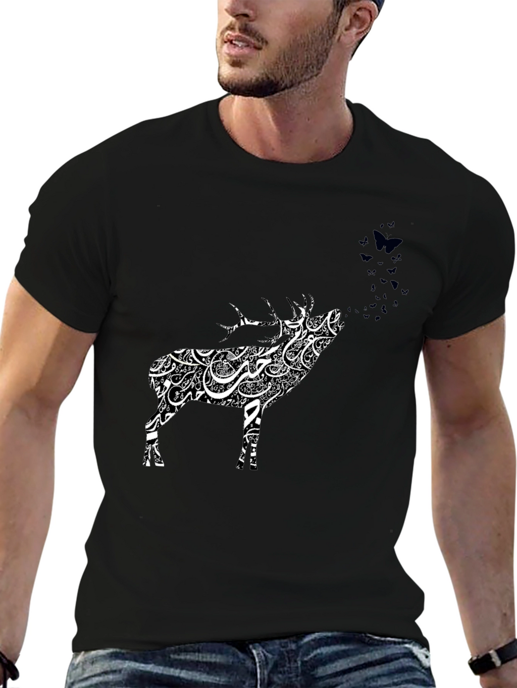 Deer Art Graphic Tee - Black