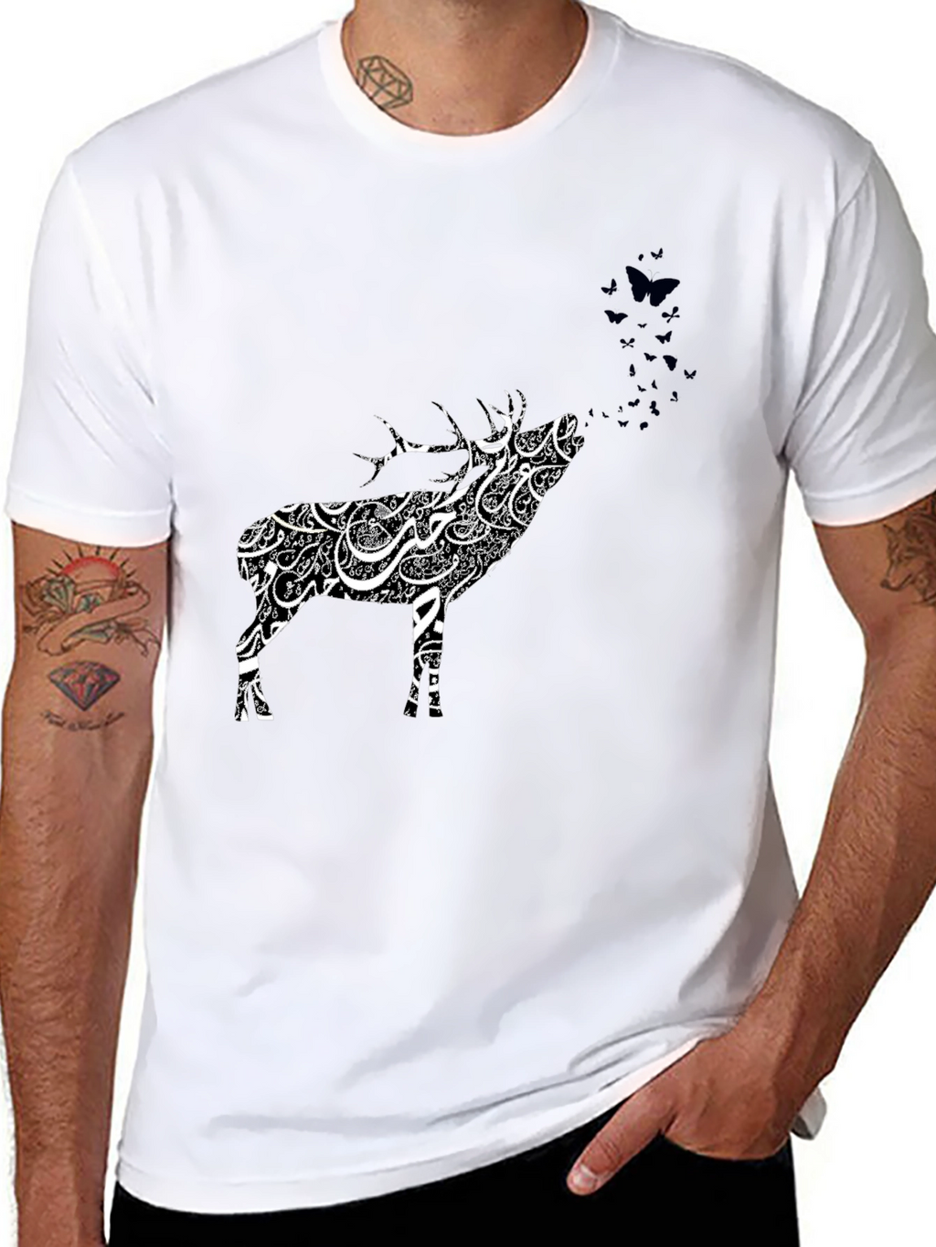 Deer Art Graphic Tee - Black