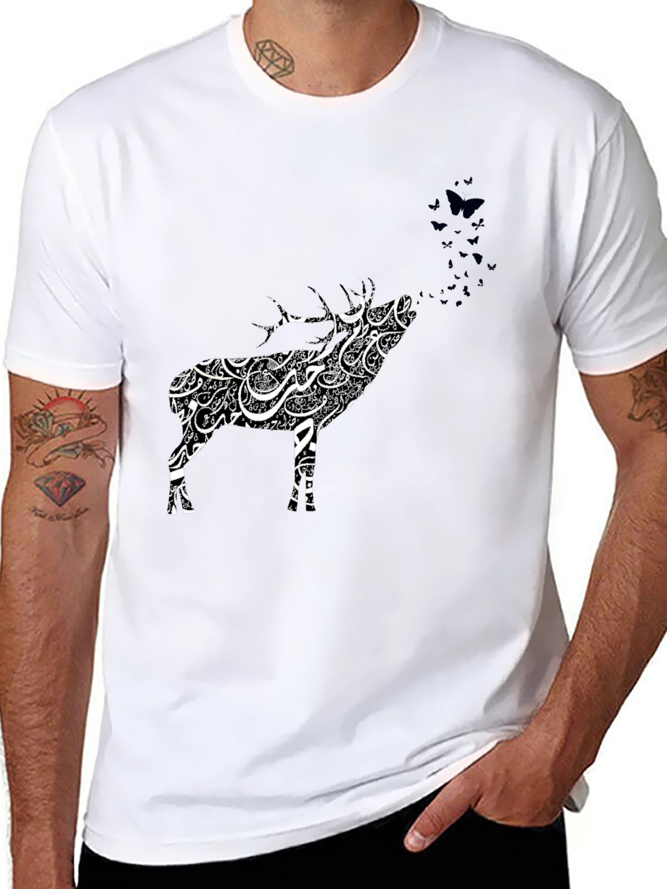 Deer Art Graphic Tee - Black