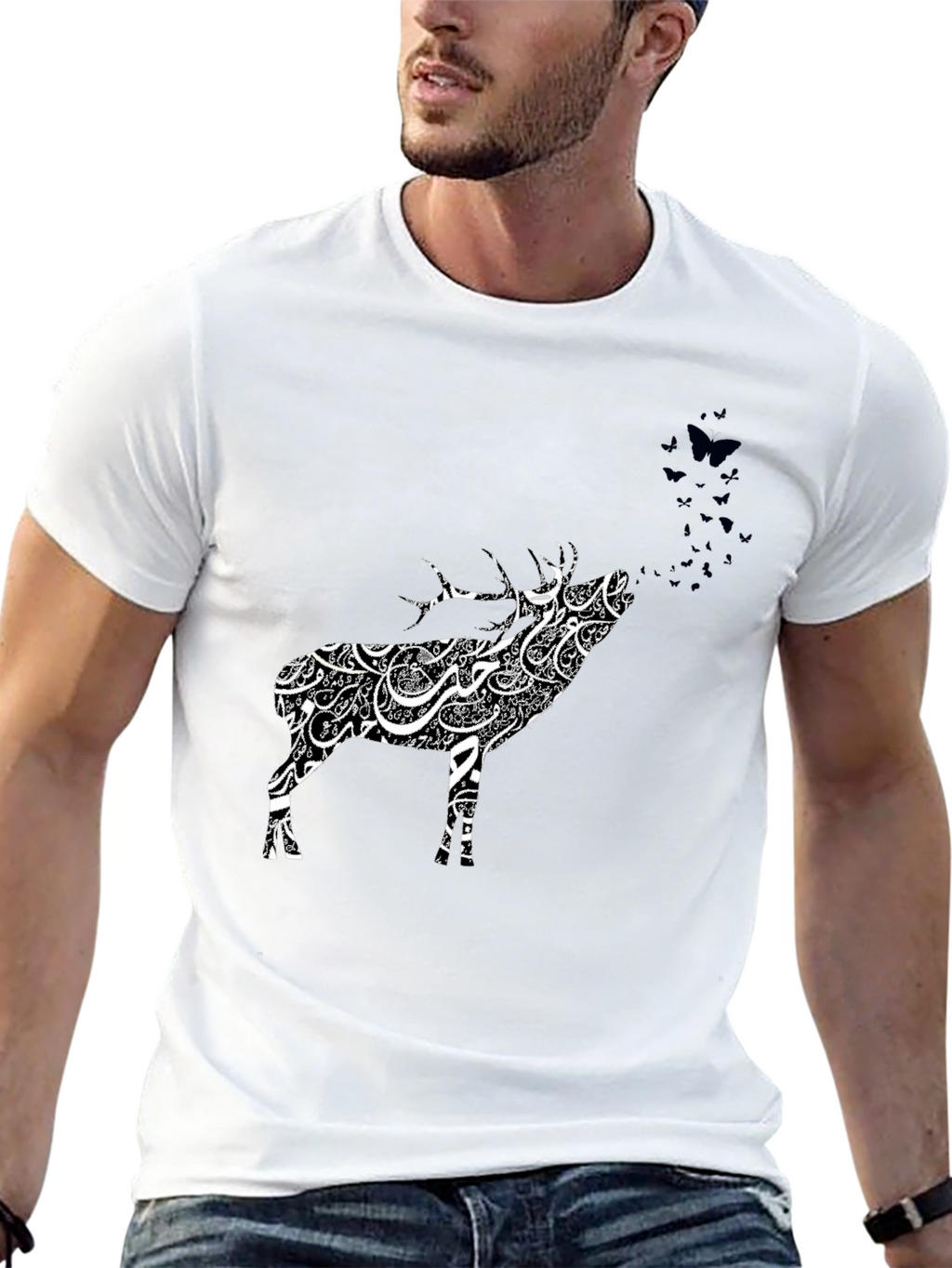 Deer Art Graphic Tee - Black