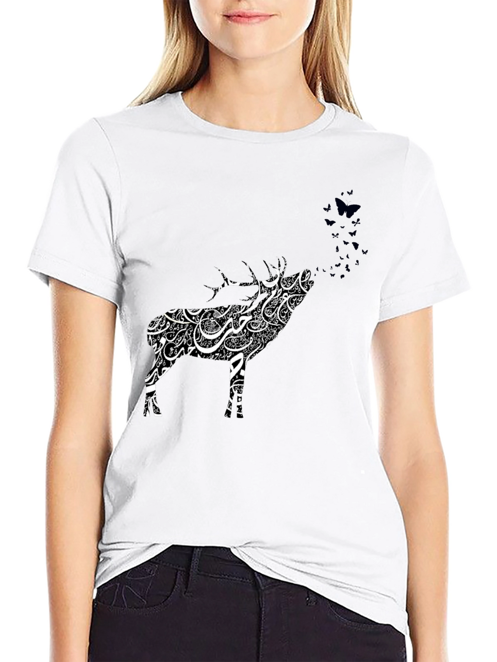 Deer Art Graphic Tee - Black