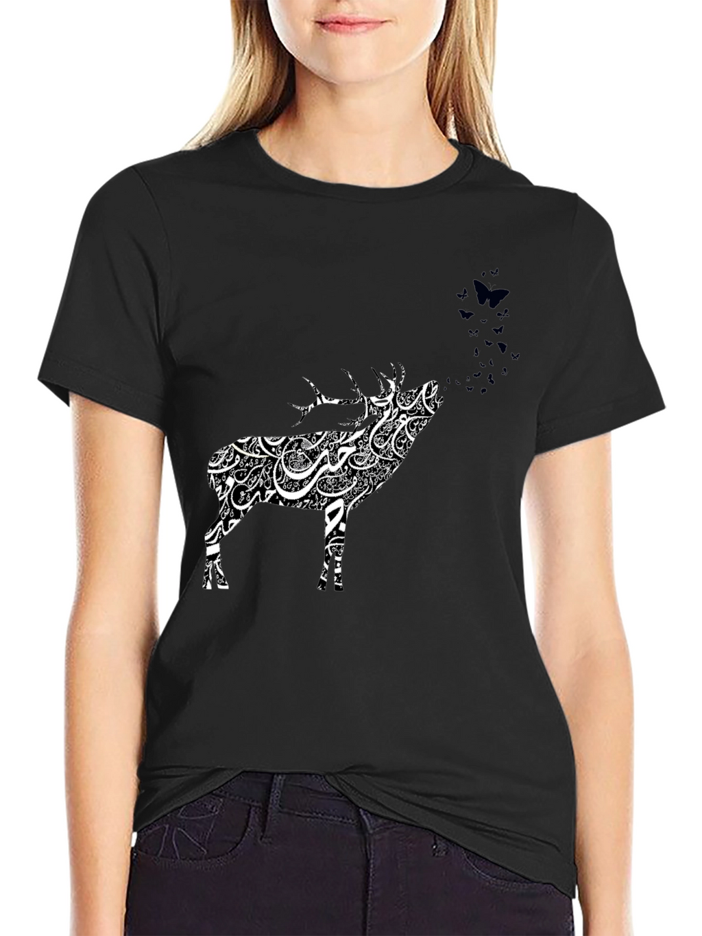 Deer Art Graphic Tee - Black
