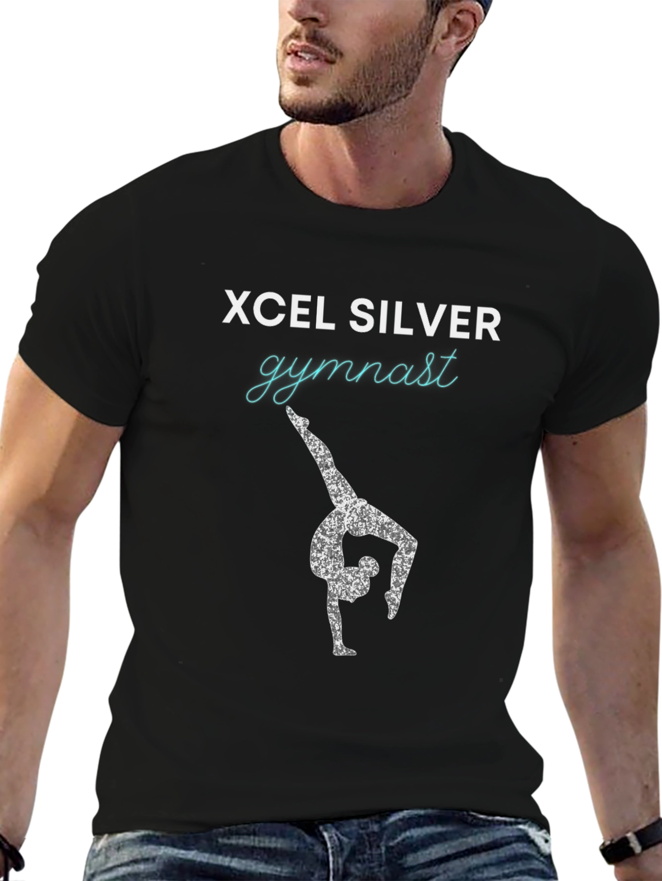 Xcel Silver Gymnast Tee - Black Cotton