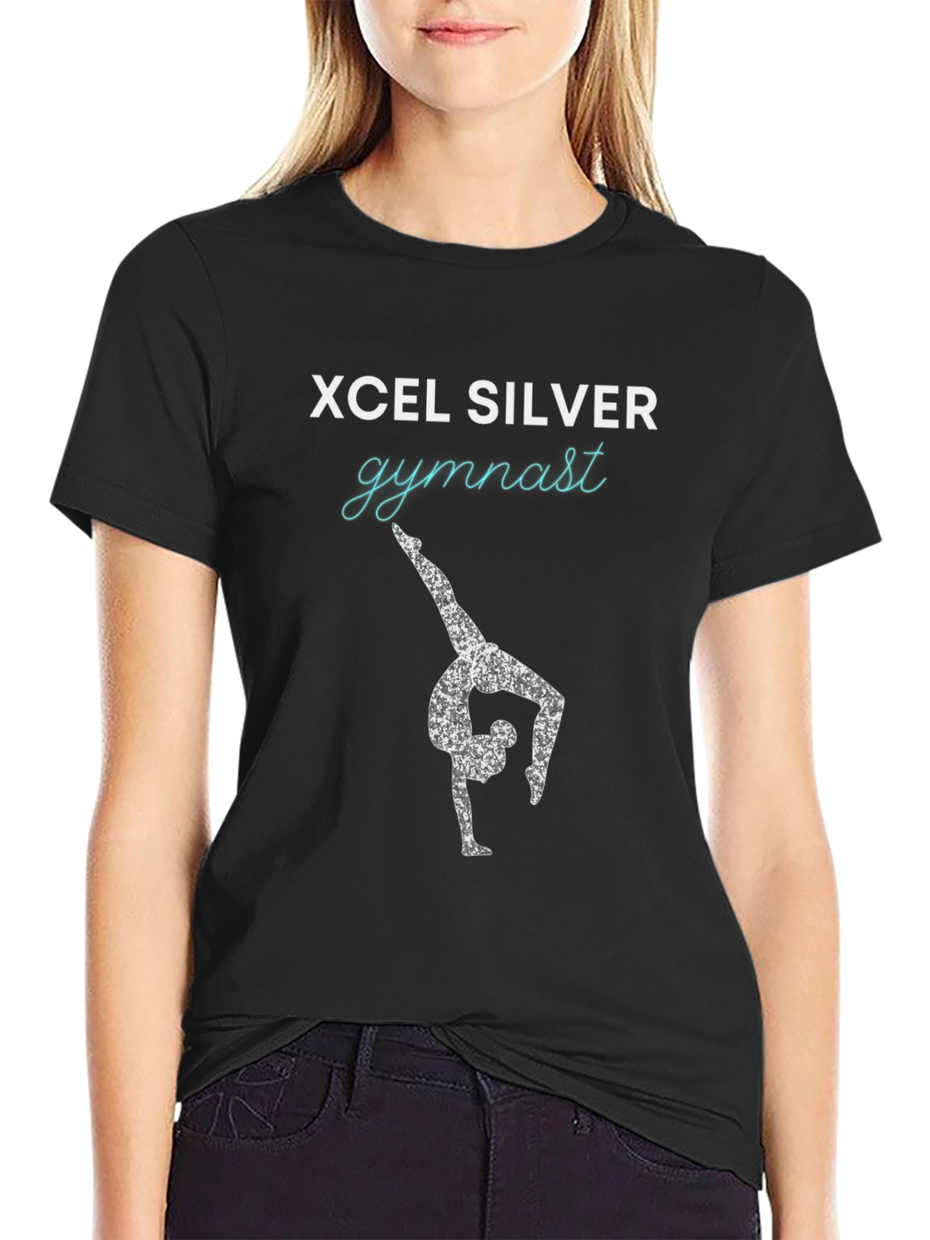 Xcel Silver Gymnast Tee - Black Cotton