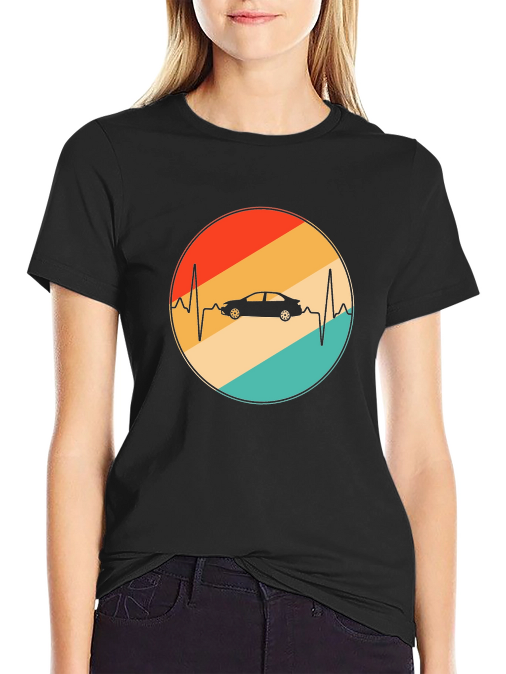 Car Heartbeat Retro T-Shirt - Black