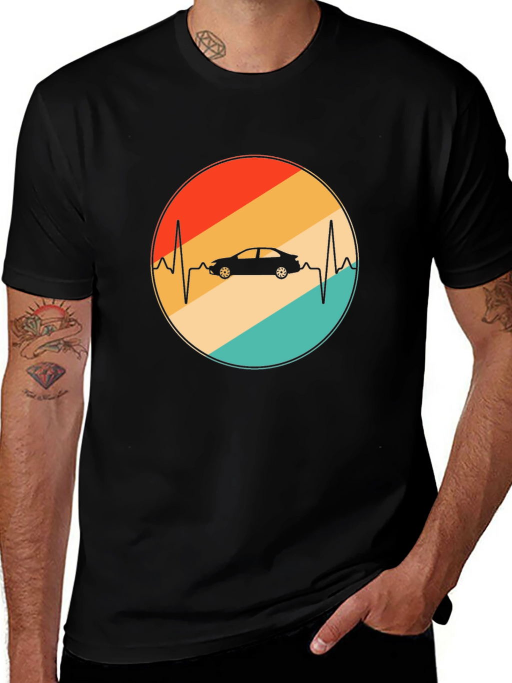 Car Heartbeat Retro T-Shirt - Black