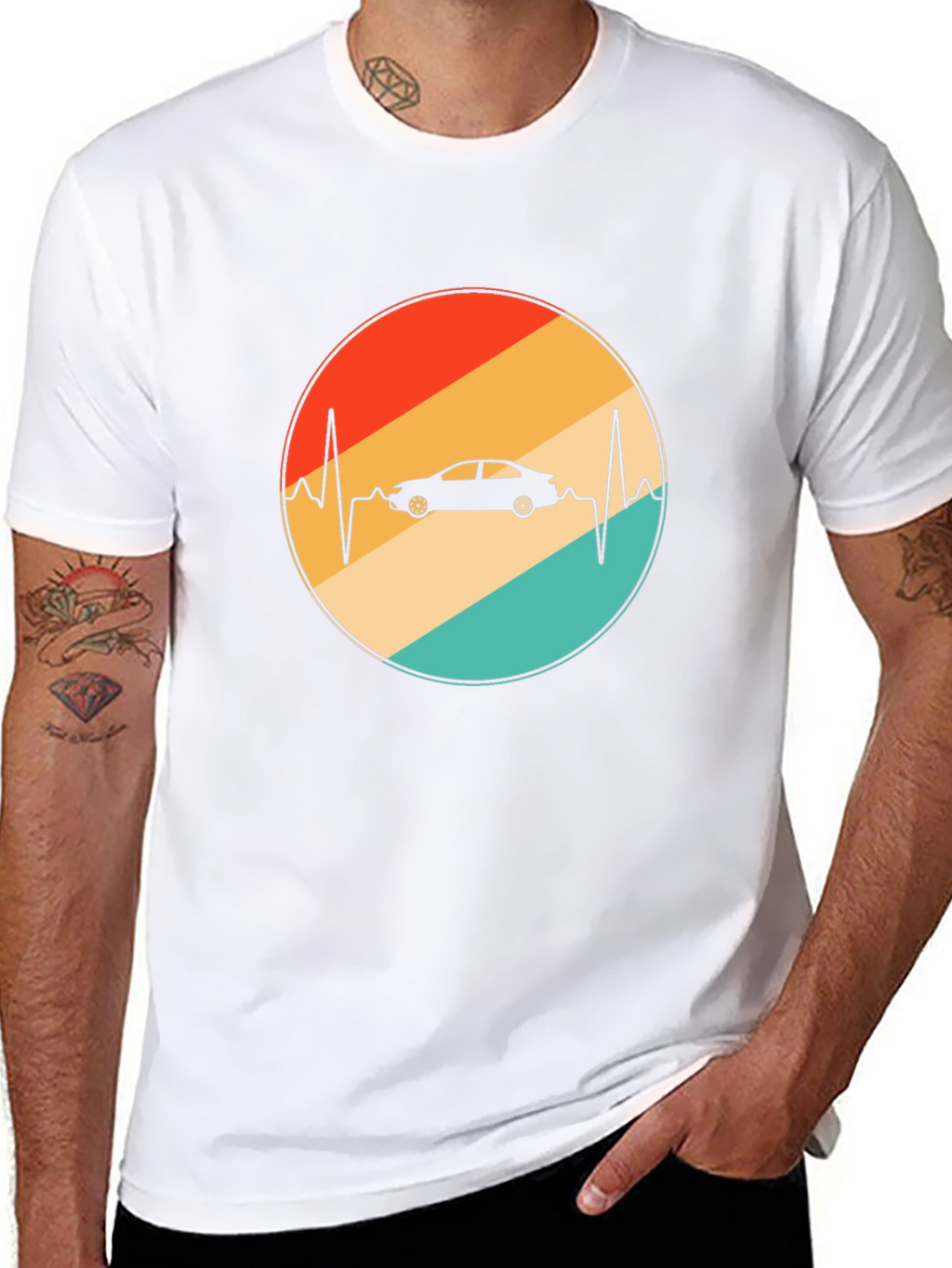 Car Heartbeat Retro T-Shirt - Black