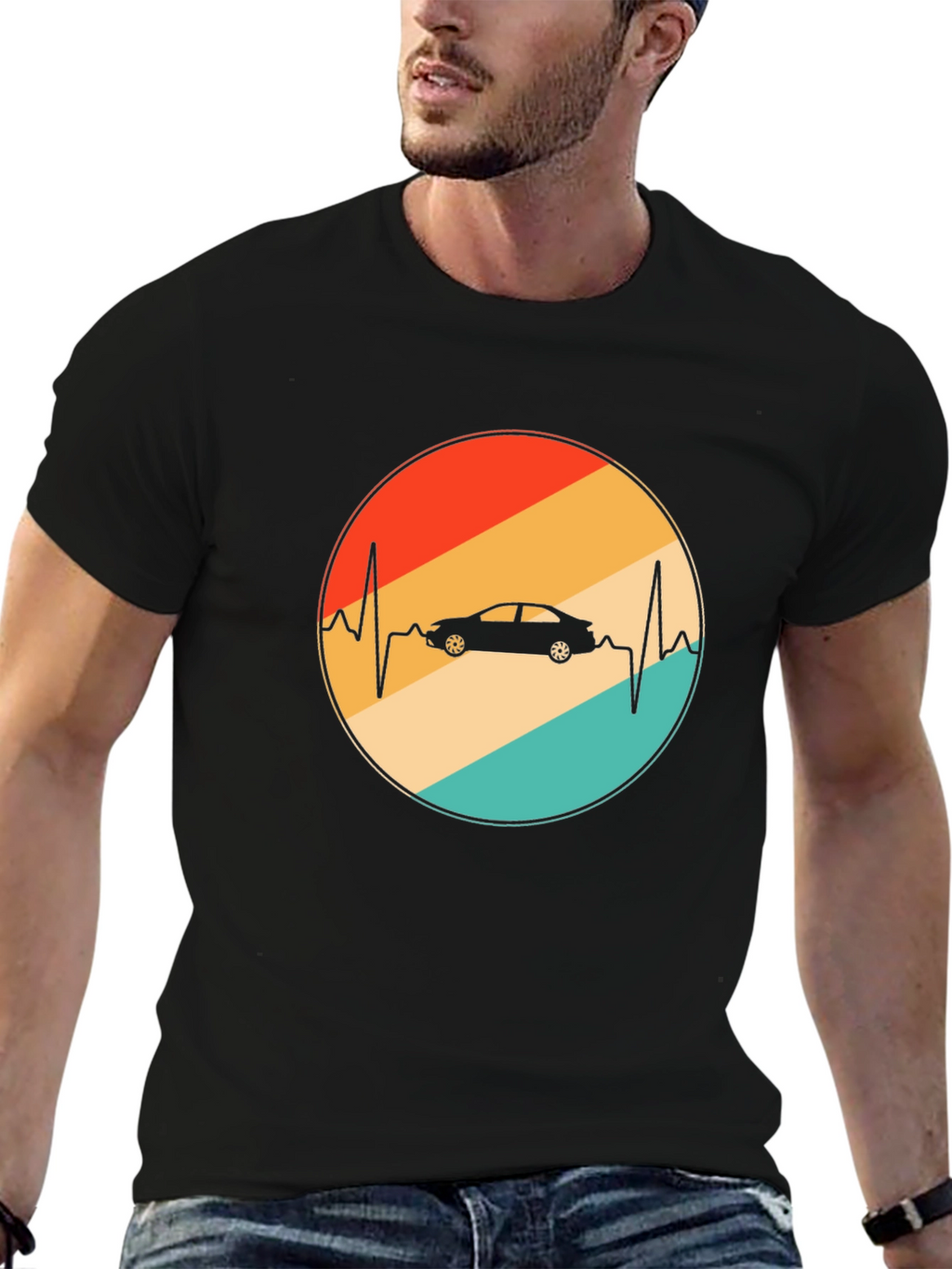 Car Heartbeat Retro T-Shirt - Black
