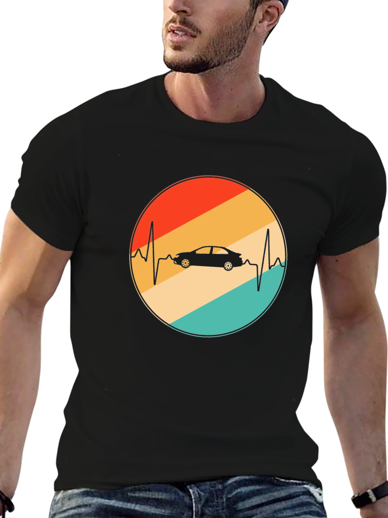 Car Heartbeat Retro T-Shirt - Black