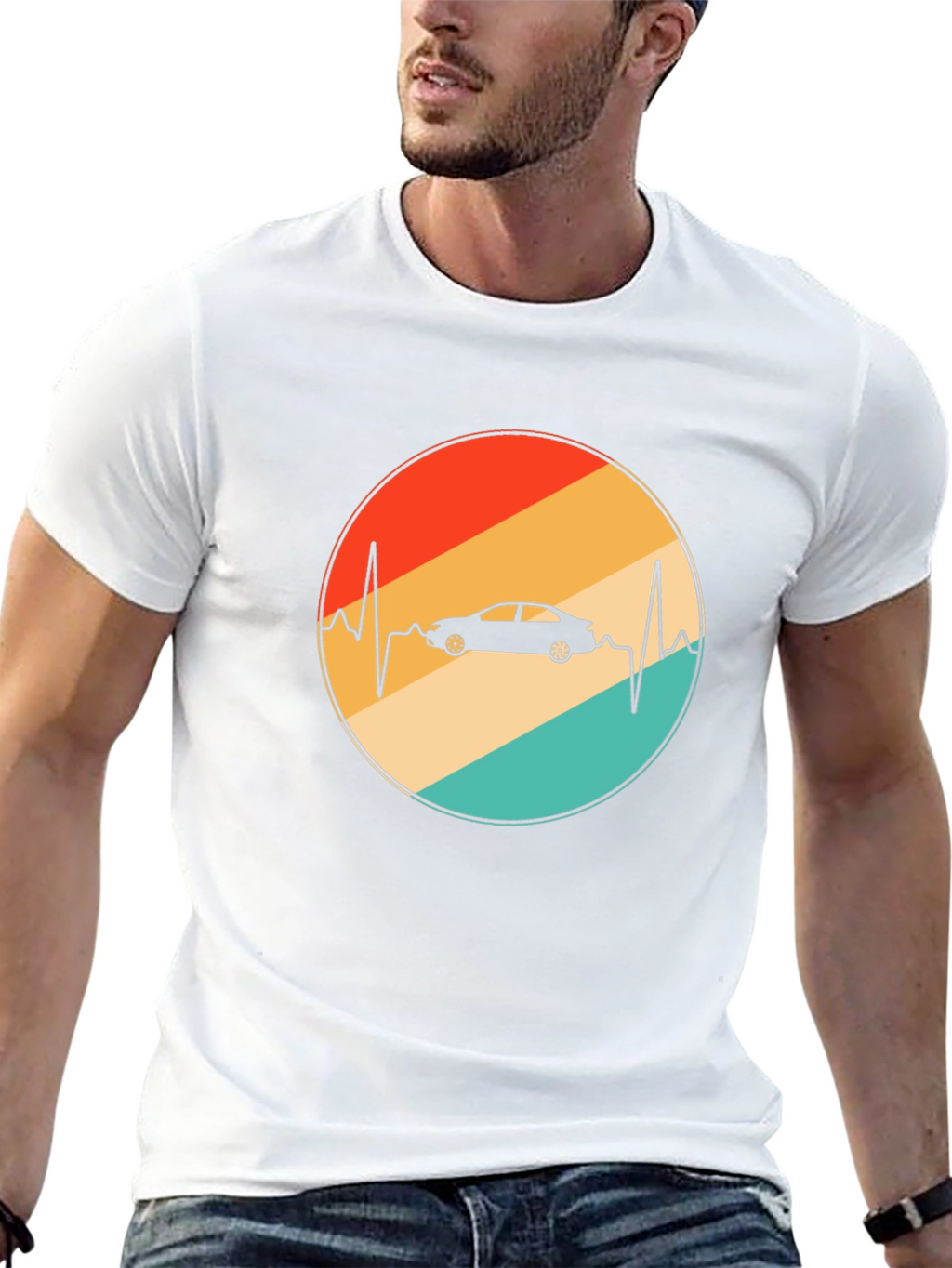 Car Heartbeat Retro T-Shirt - Black