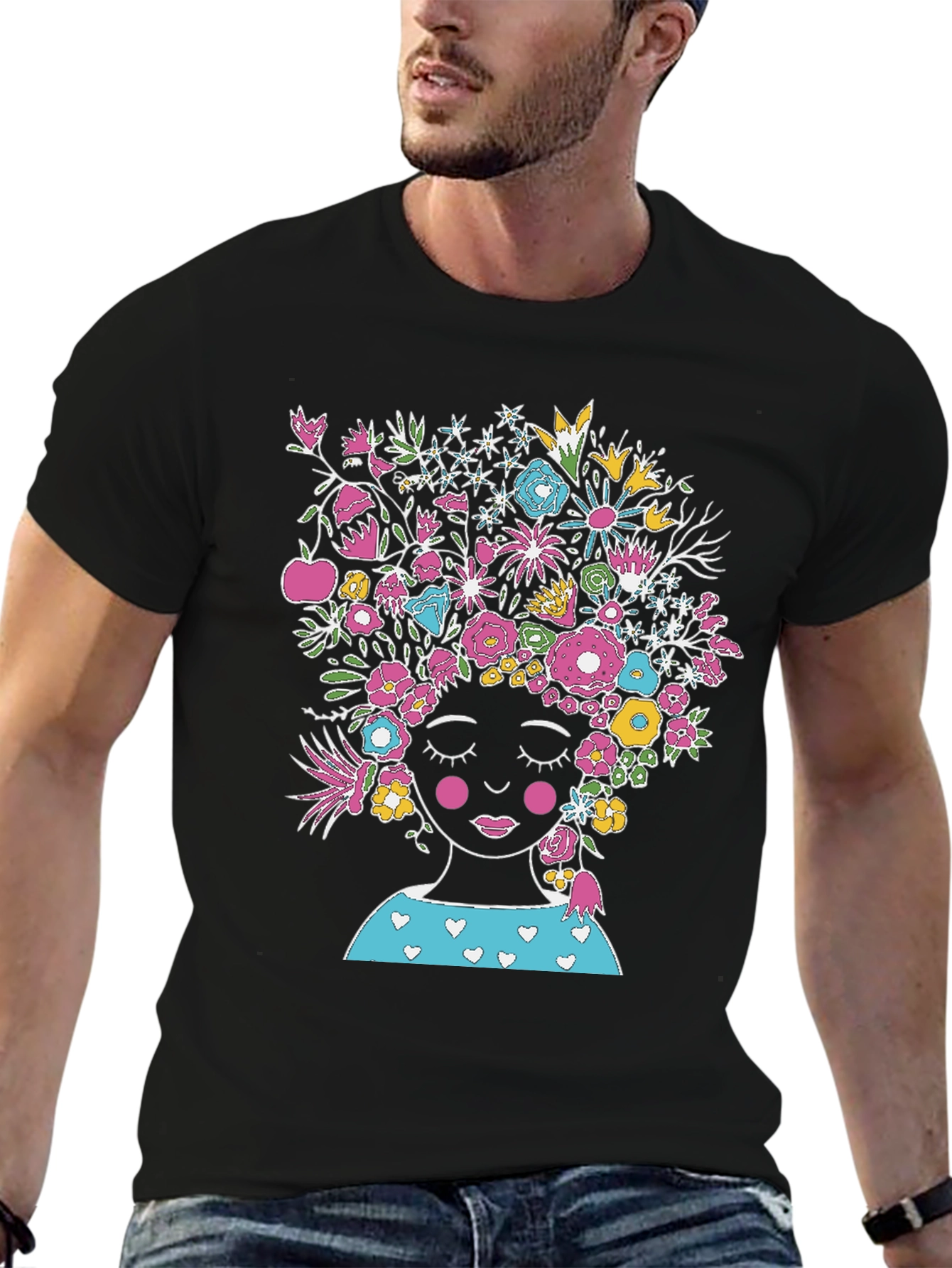 Floral Head T-Shirt - Black Graphic Tee