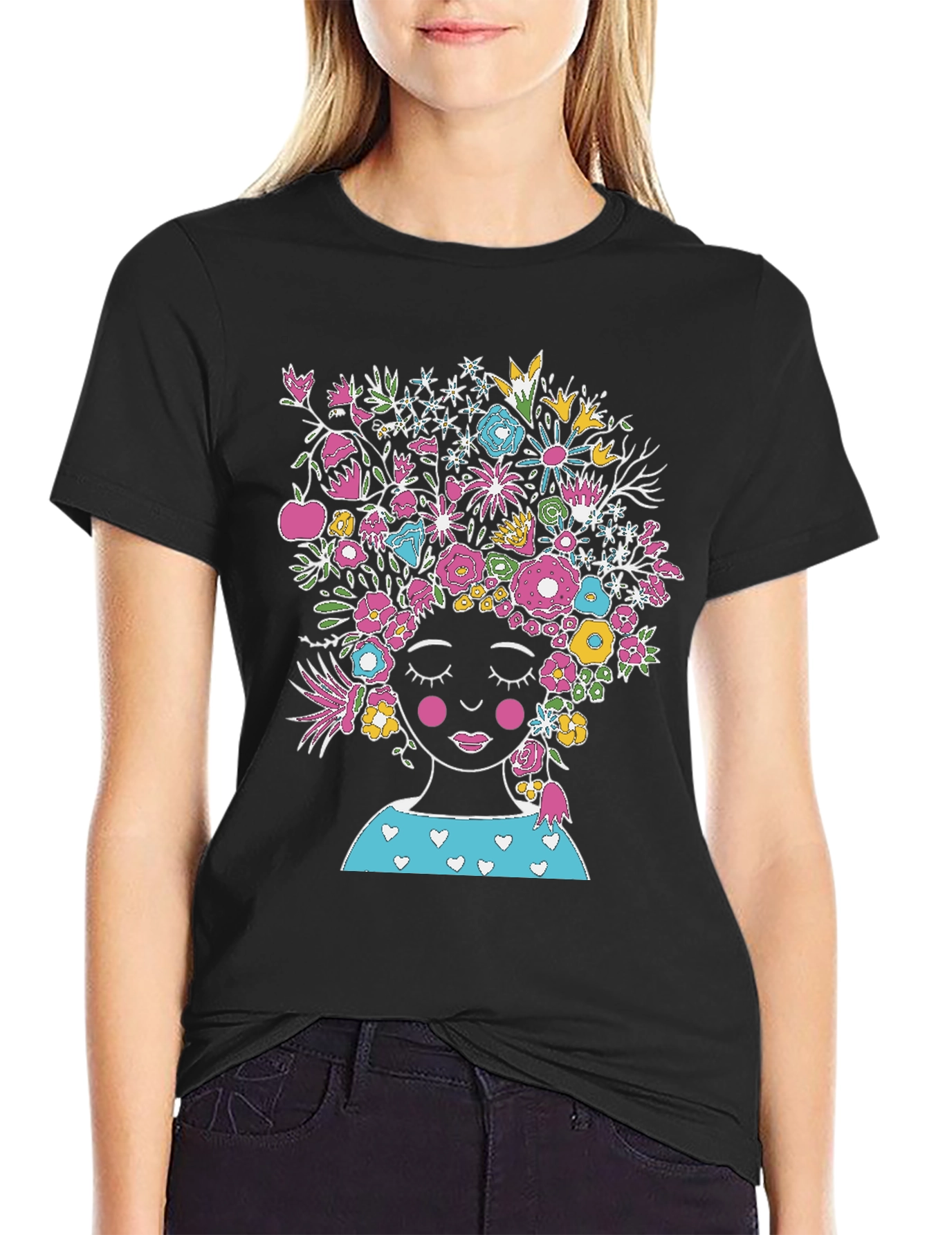 Floral Head T-Shirt - Black Graphic Tee