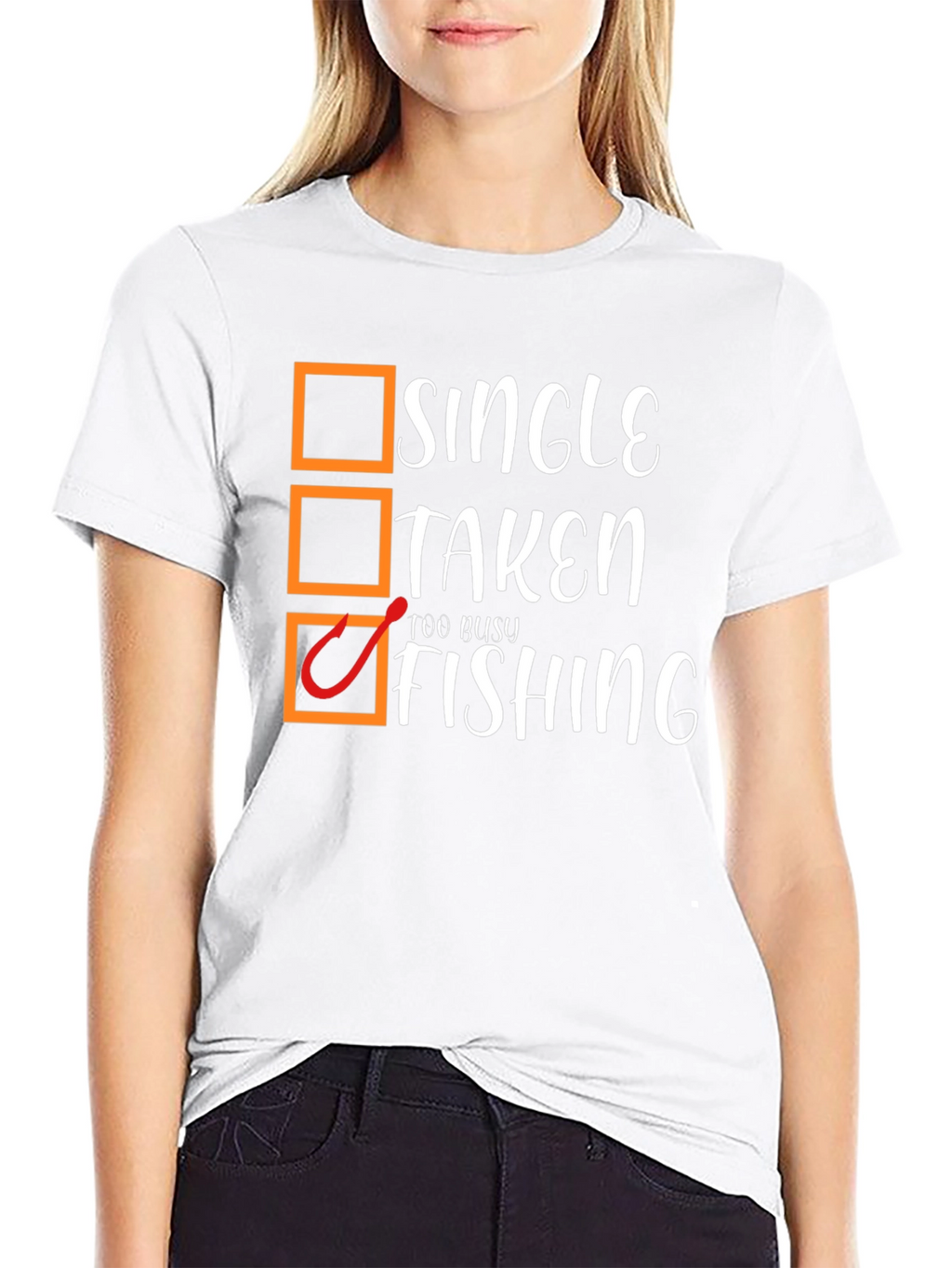 Single Taken Too Busy Fishing Black Graphic T-Shirt
