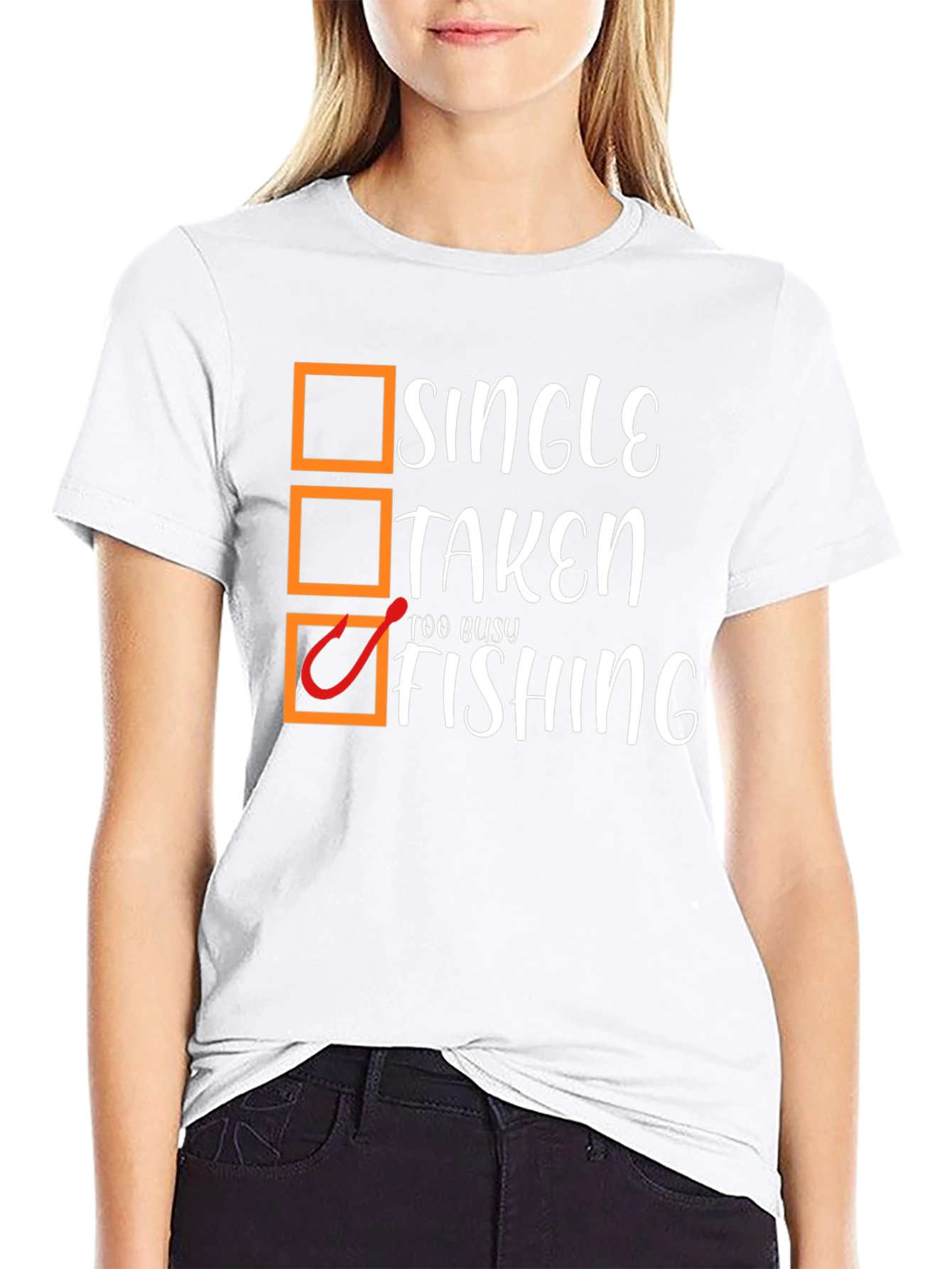 Single Taken Too Busy Fishing Black Graphic T-Shirt