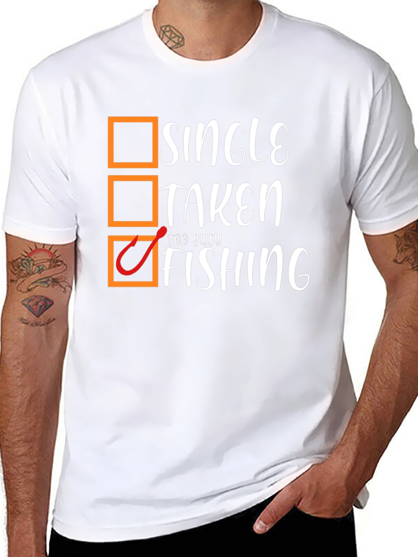 Single Taken Too Busy Fishing Black Graphic T-Shirt
