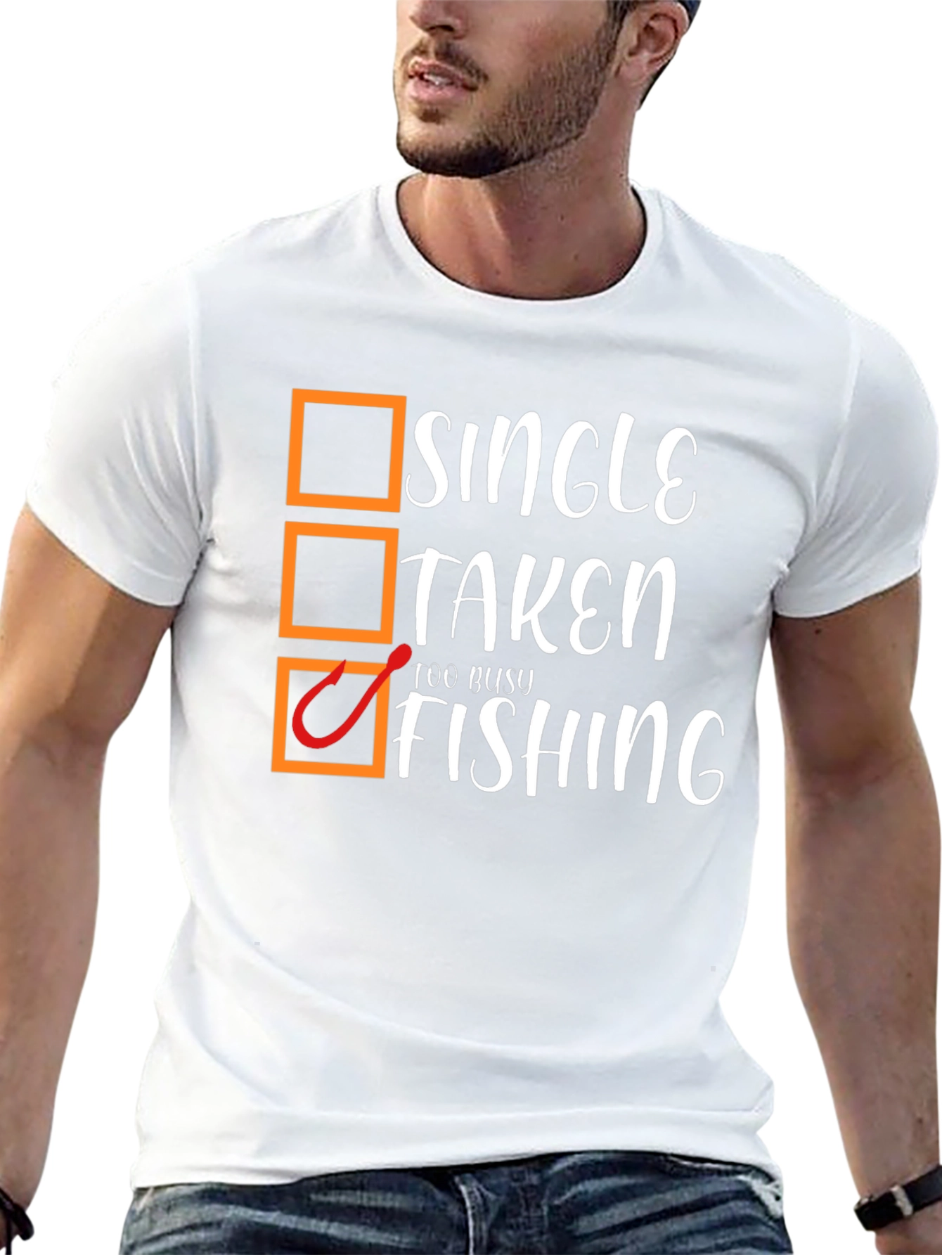 Single Taken Too Busy Fishing Black Graphic T-Shirt