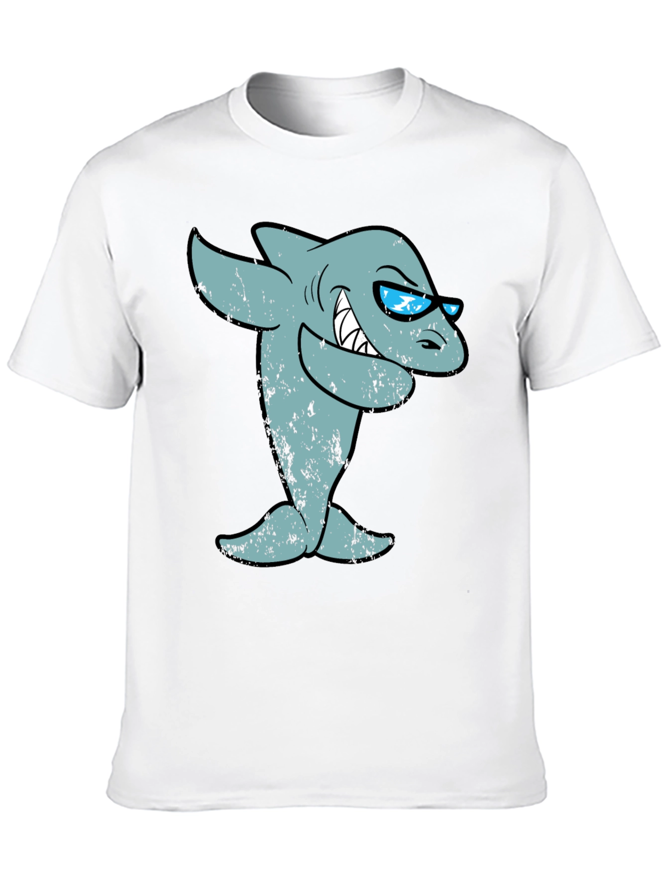 Cool Cartoon Shark Graphic Tee - Black Cotton T-Shirt