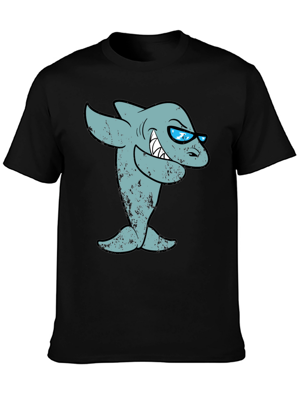 Cool Cartoon Shark Graphic Tee - Black Cotton T-Shirt