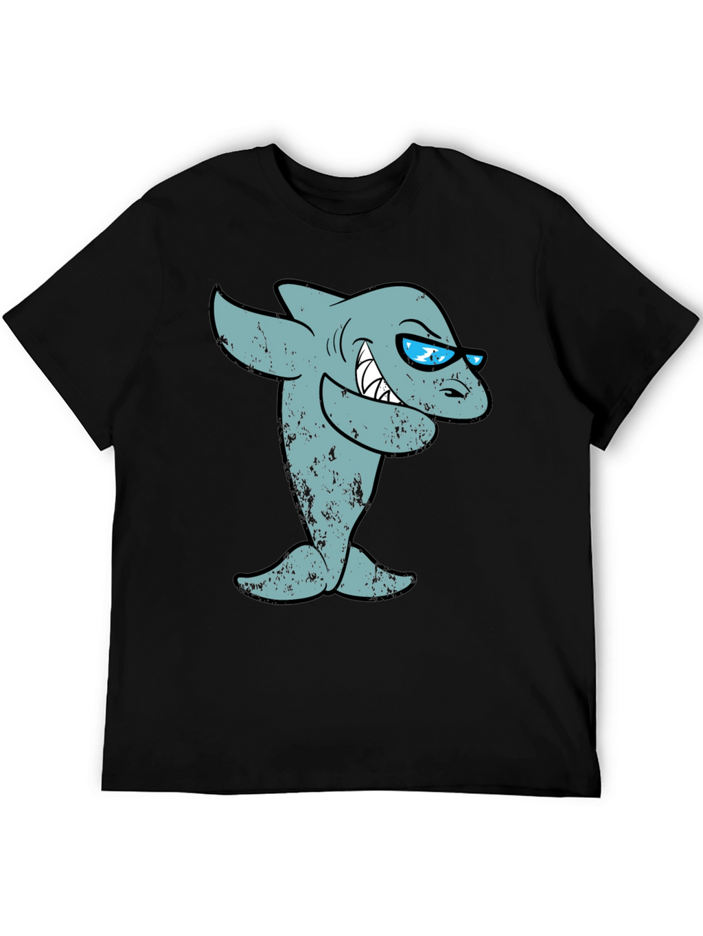 Cool Cartoon Shark Graphic Tee - Black Cotton T-Shirt