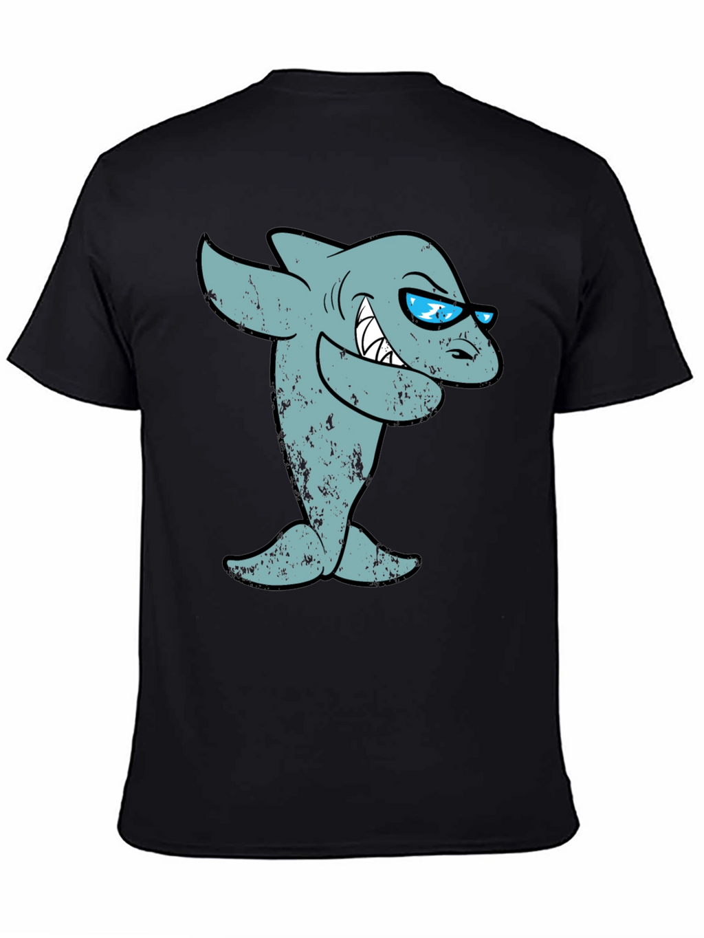 Cool Cartoon Shark Graphic Tee - Black Cotton T-Shirt