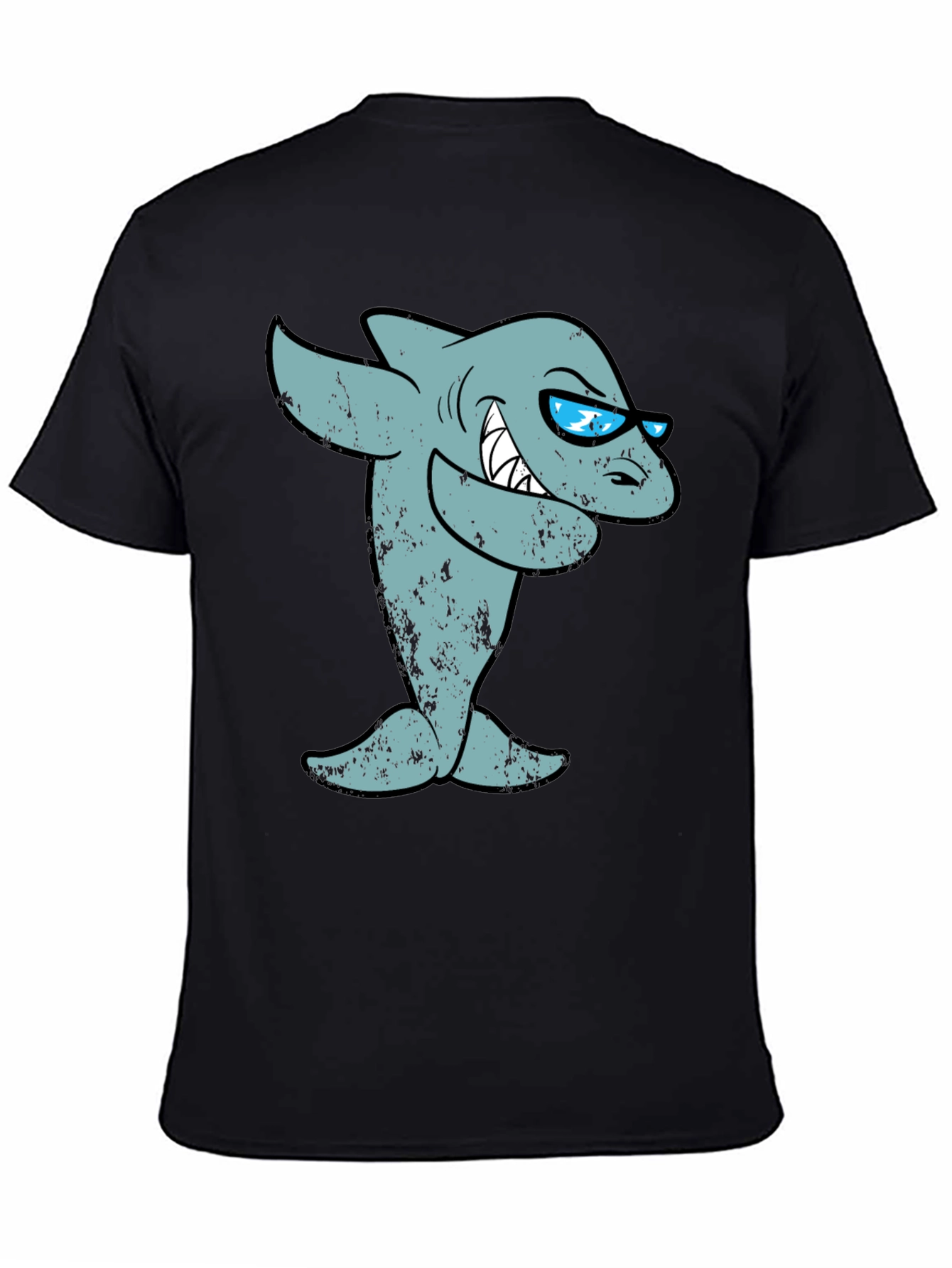 Cool Cartoon Shark Graphic Tee - Black Cotton T-Shirt