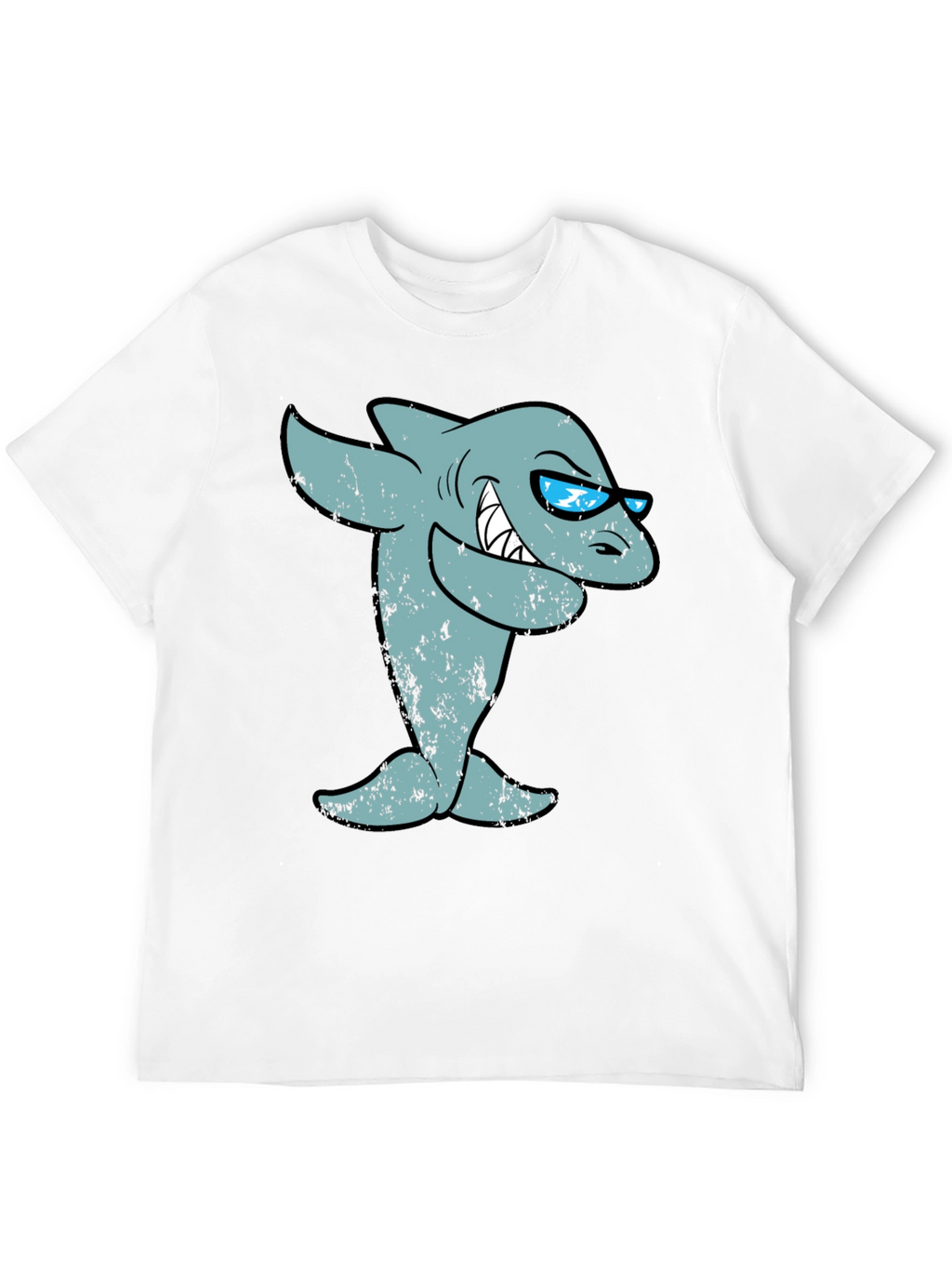 Cool Cartoon Shark Graphic Tee - Black Cotton T-Shirt