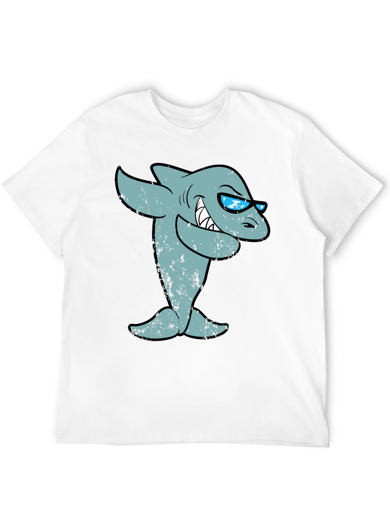Cool Cartoon Shark Graphic Tee - Black Cotton T-Shirt
