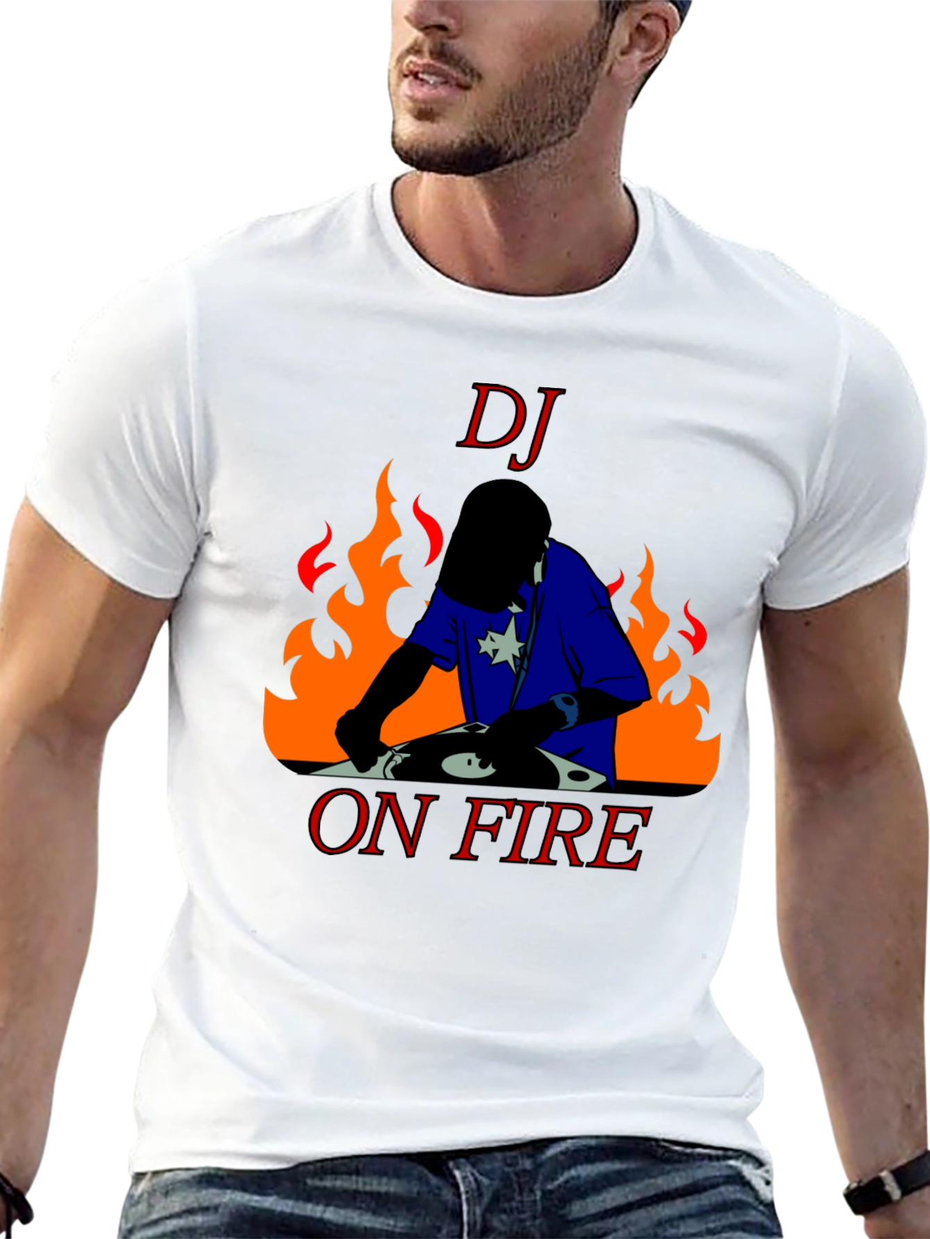 DJ On Fire Graphic Tee - Black Cotton T-Shirt