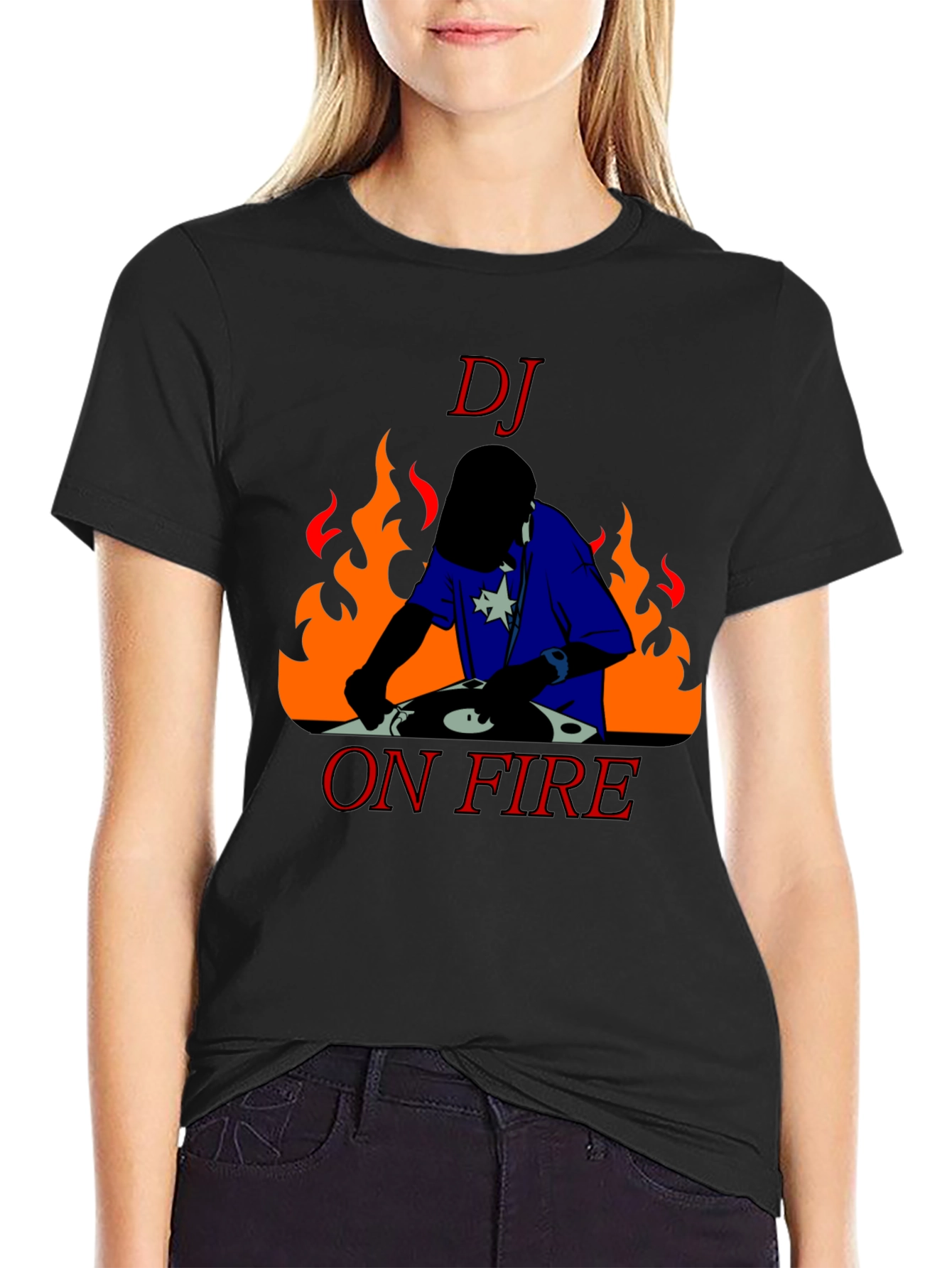 DJ On Fire Graphic Tee - Black Cotton T-Shirt