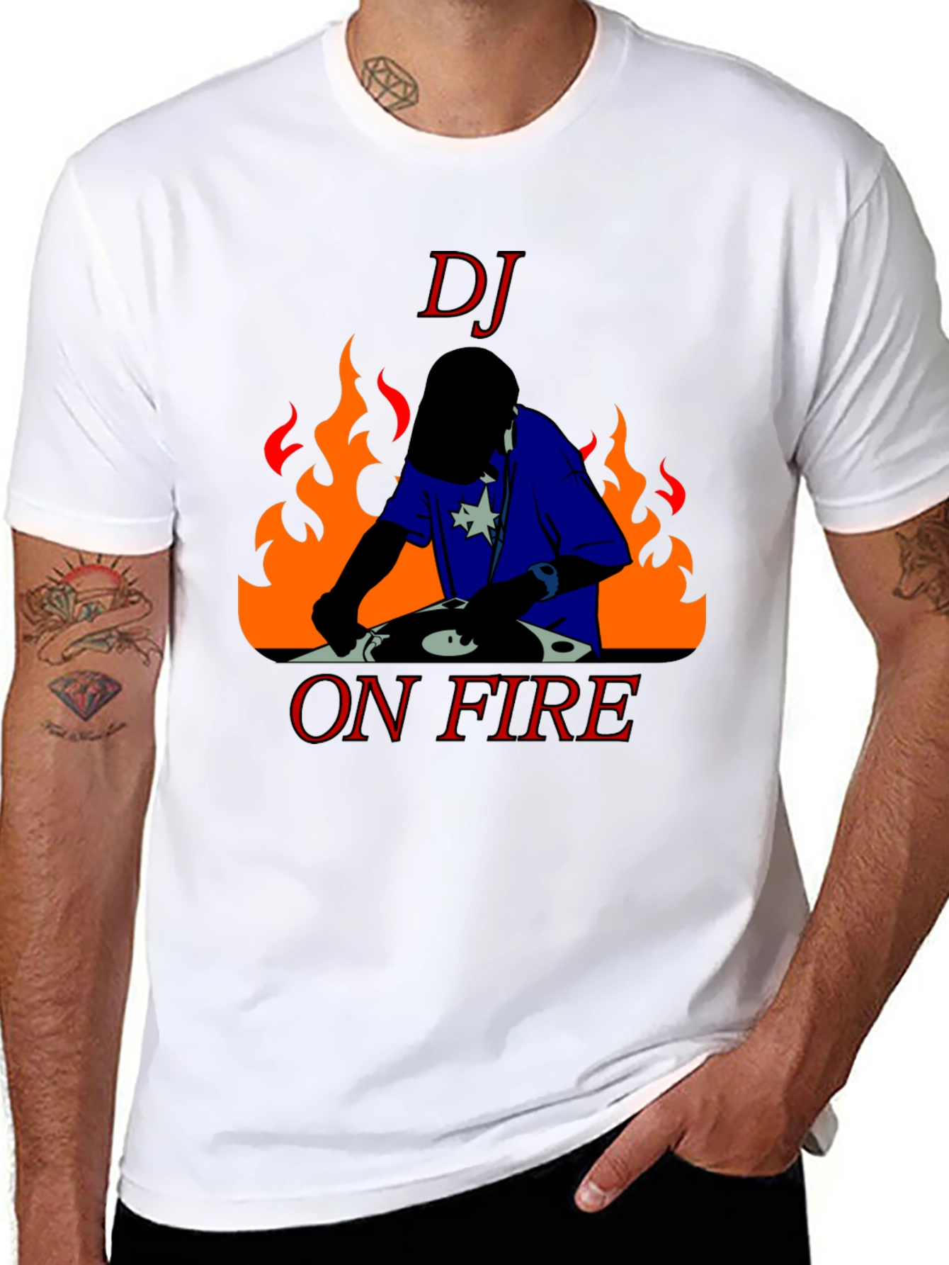 DJ On Fire Graphic Tee - Black Cotton T-Shirt