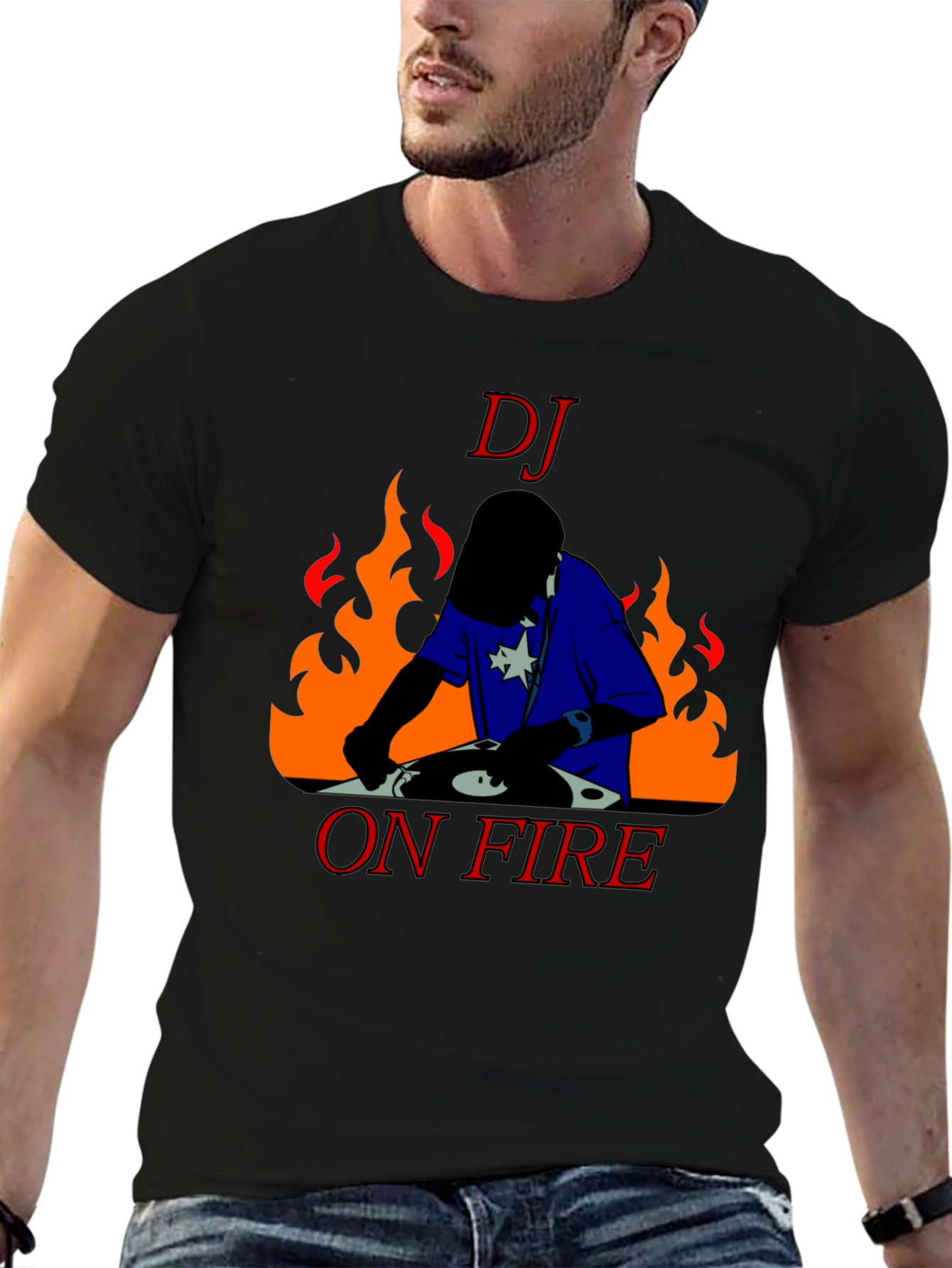 DJ On Fire Graphic Tee - Black Cotton T-Shirt
