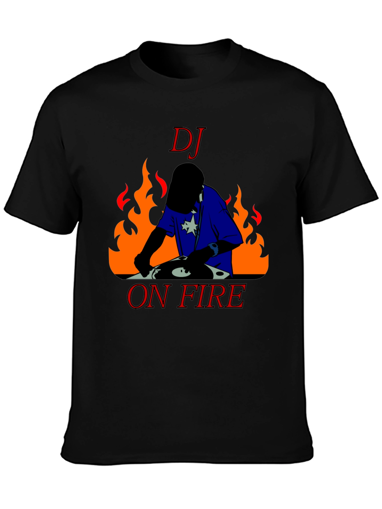 DJ On Fire Graphic Tee - Black Cotton T-Shirt