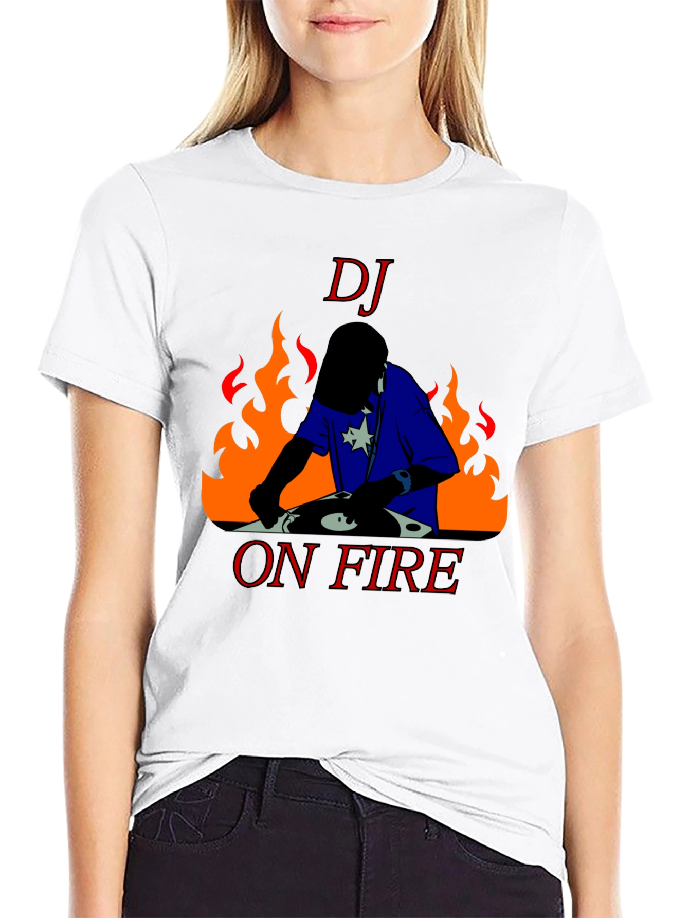 DJ On Fire Graphic Tee - Black Cotton T-Shirt