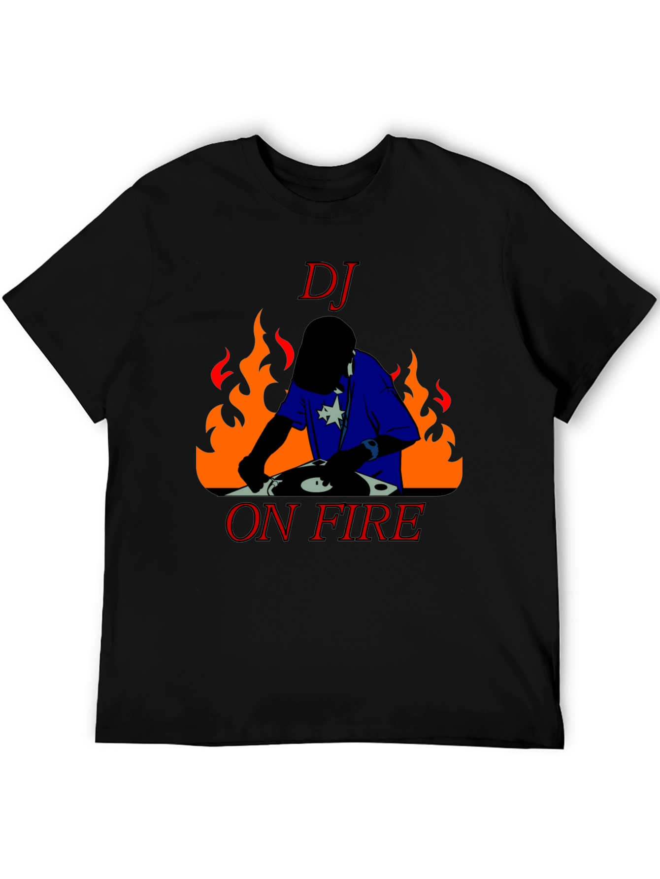DJ On Fire Graphic Tee - Black Cotton T-Shirt