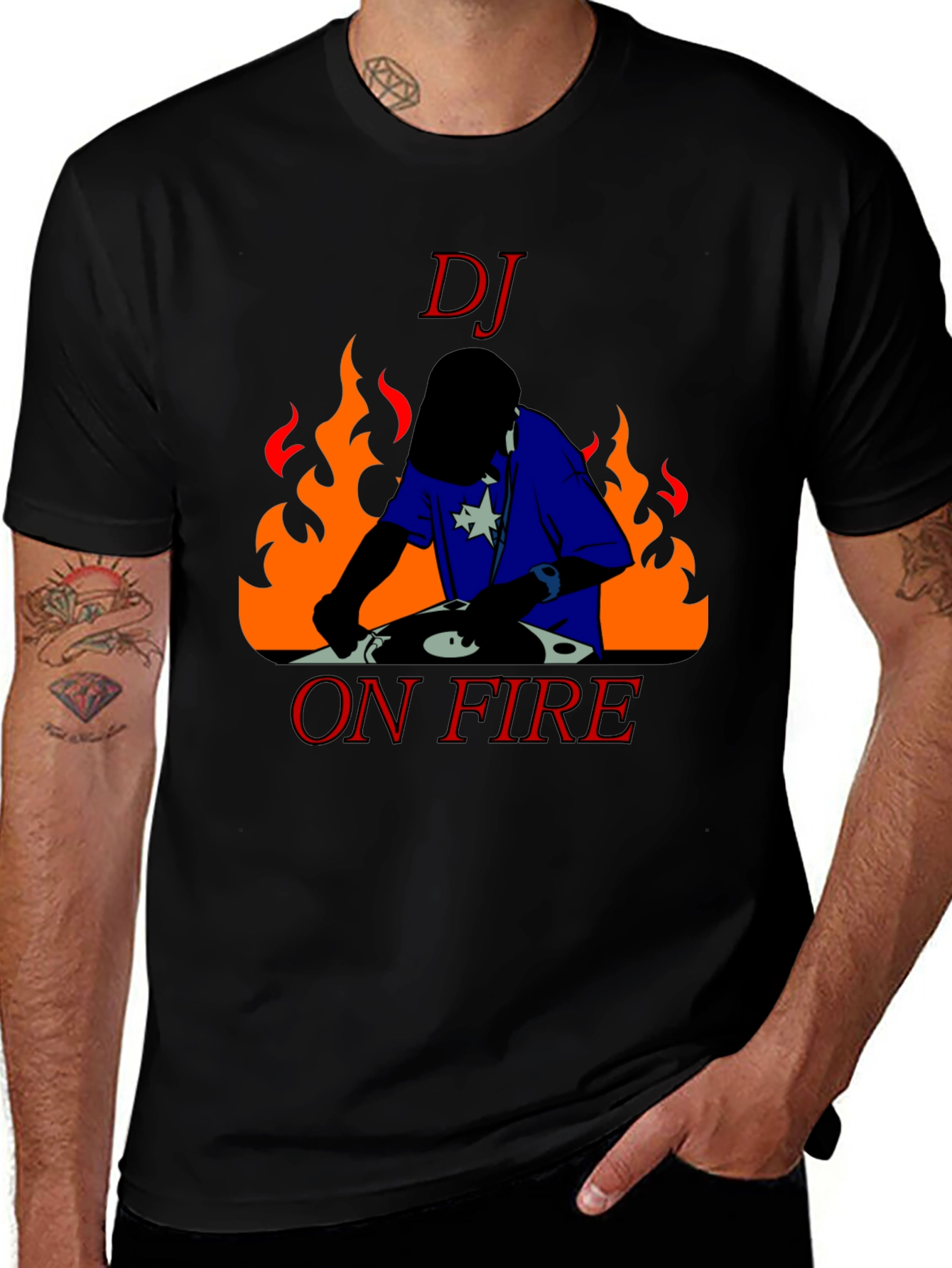 DJ On Fire Graphic Tee - Black Cotton T-Shirt