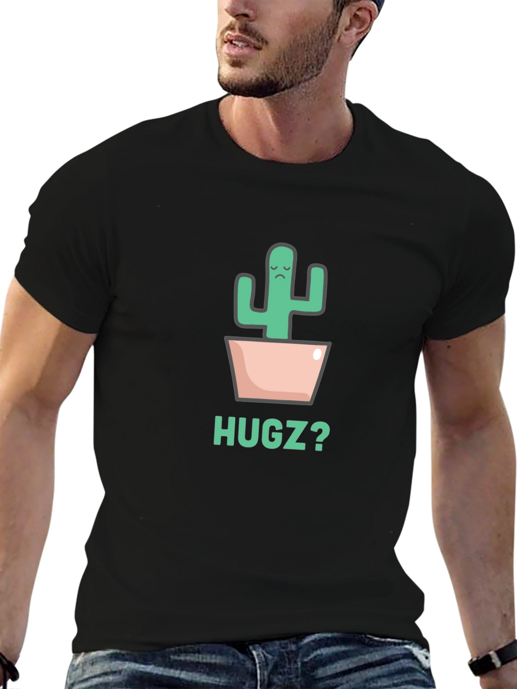 Sad Cactus Hugz? Black Graphic Tee