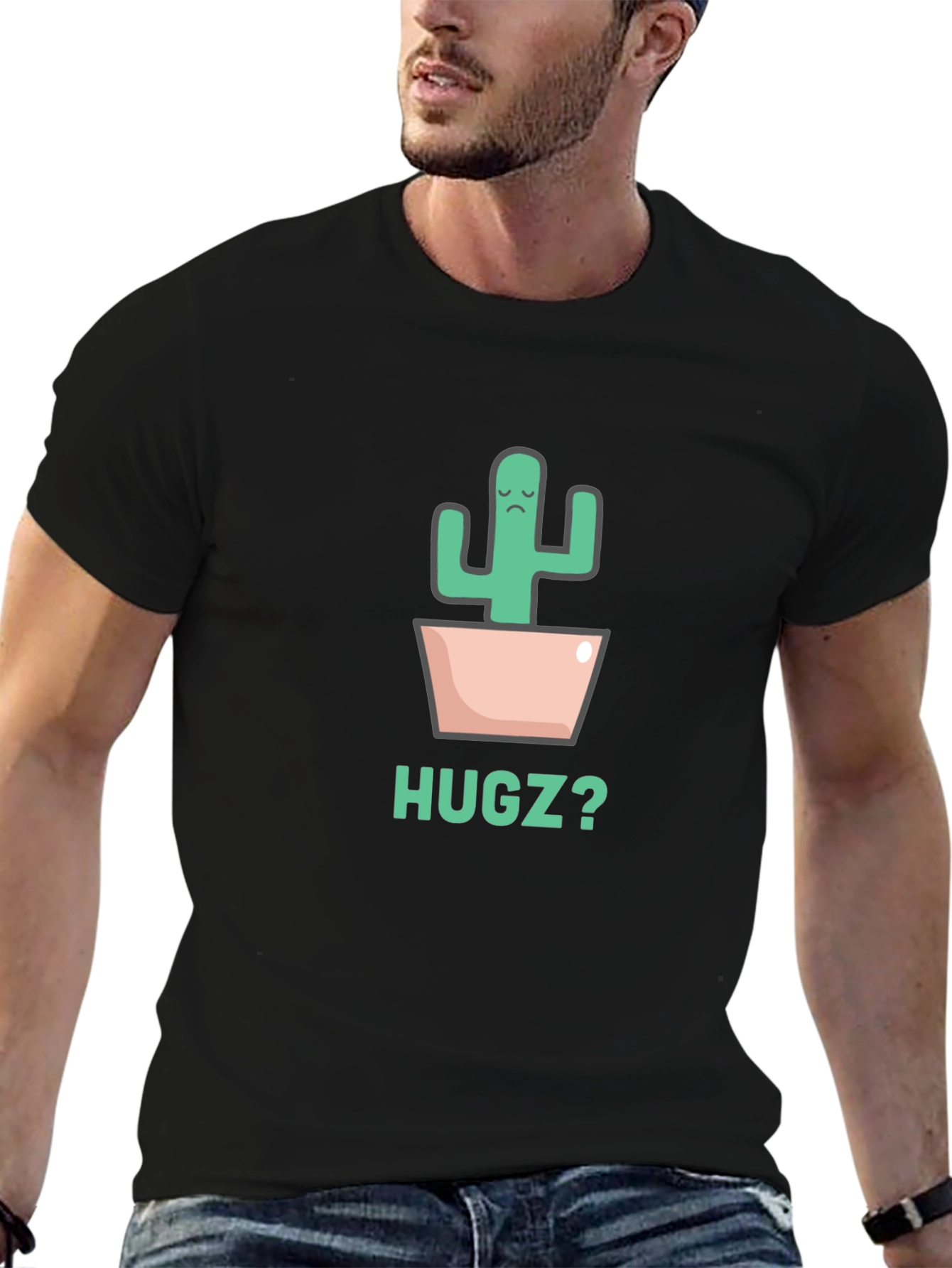 Sad Cactus Hugz? Black Graphic Tee