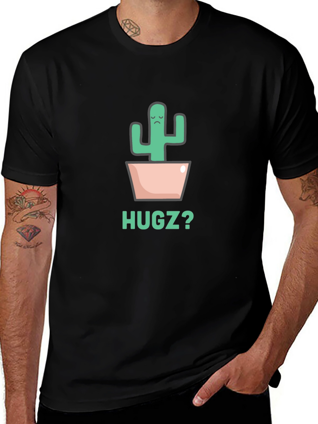 Sad Cactus Hugz? Black Graphic Tee