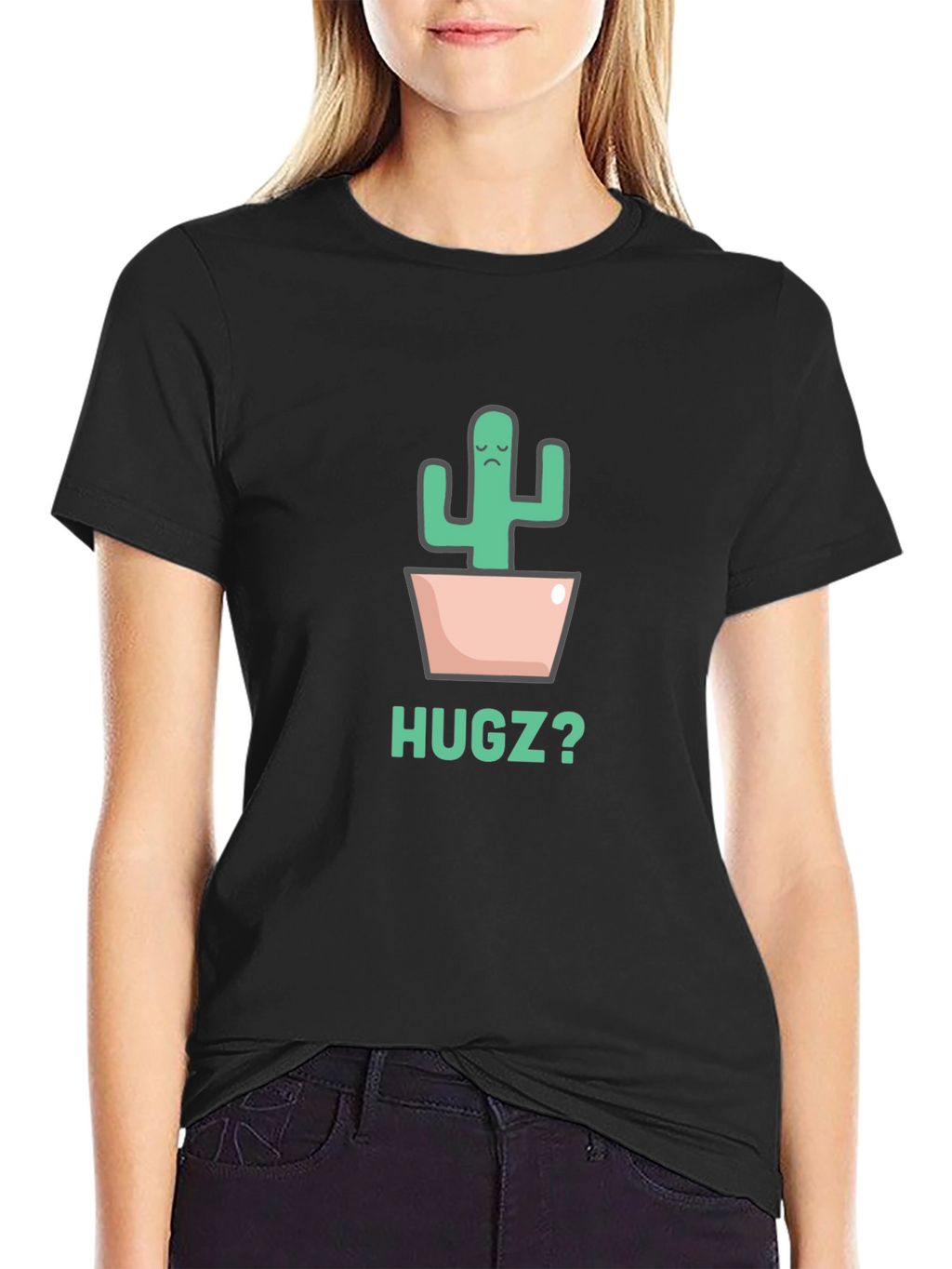 Sad Cactus Hugz? Black Graphic Tee